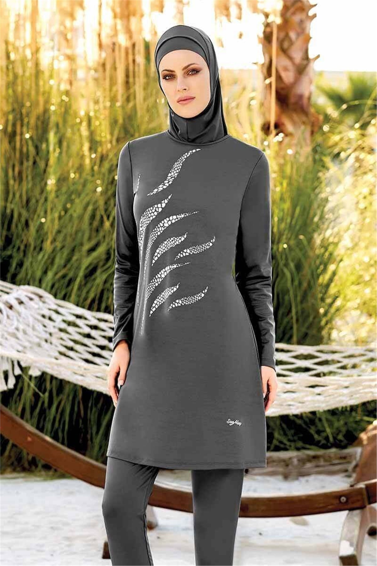 Likralı Tesettür Mayo Seamay 10742,Antrasit