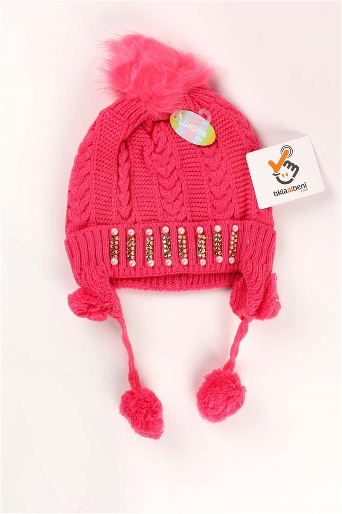 London Kız Çocuk Boncuk Detaylı Şapka Bere