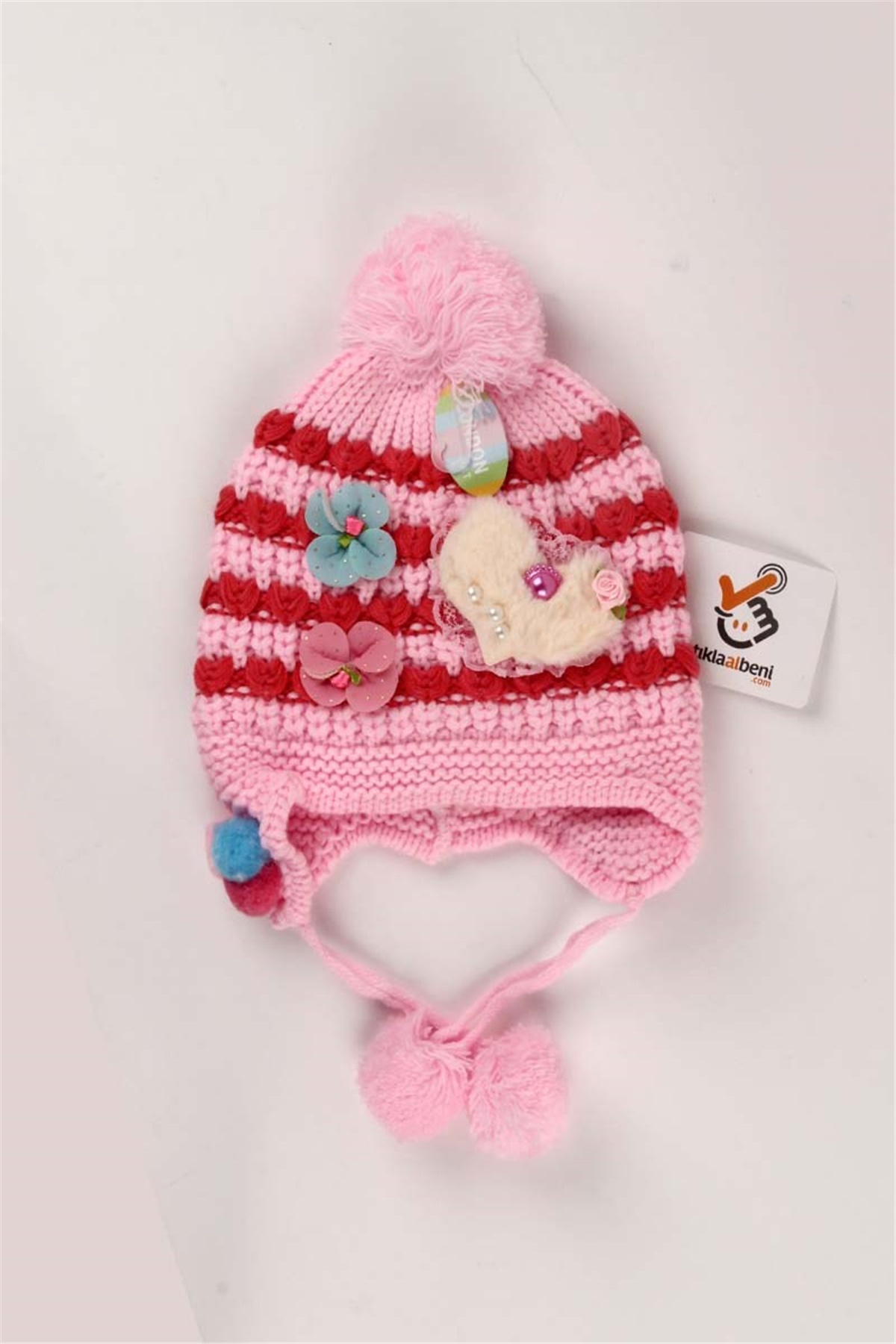 London Kız Çocuk Çiçek Detaylı Kulaklı Şapka Bere Pembe