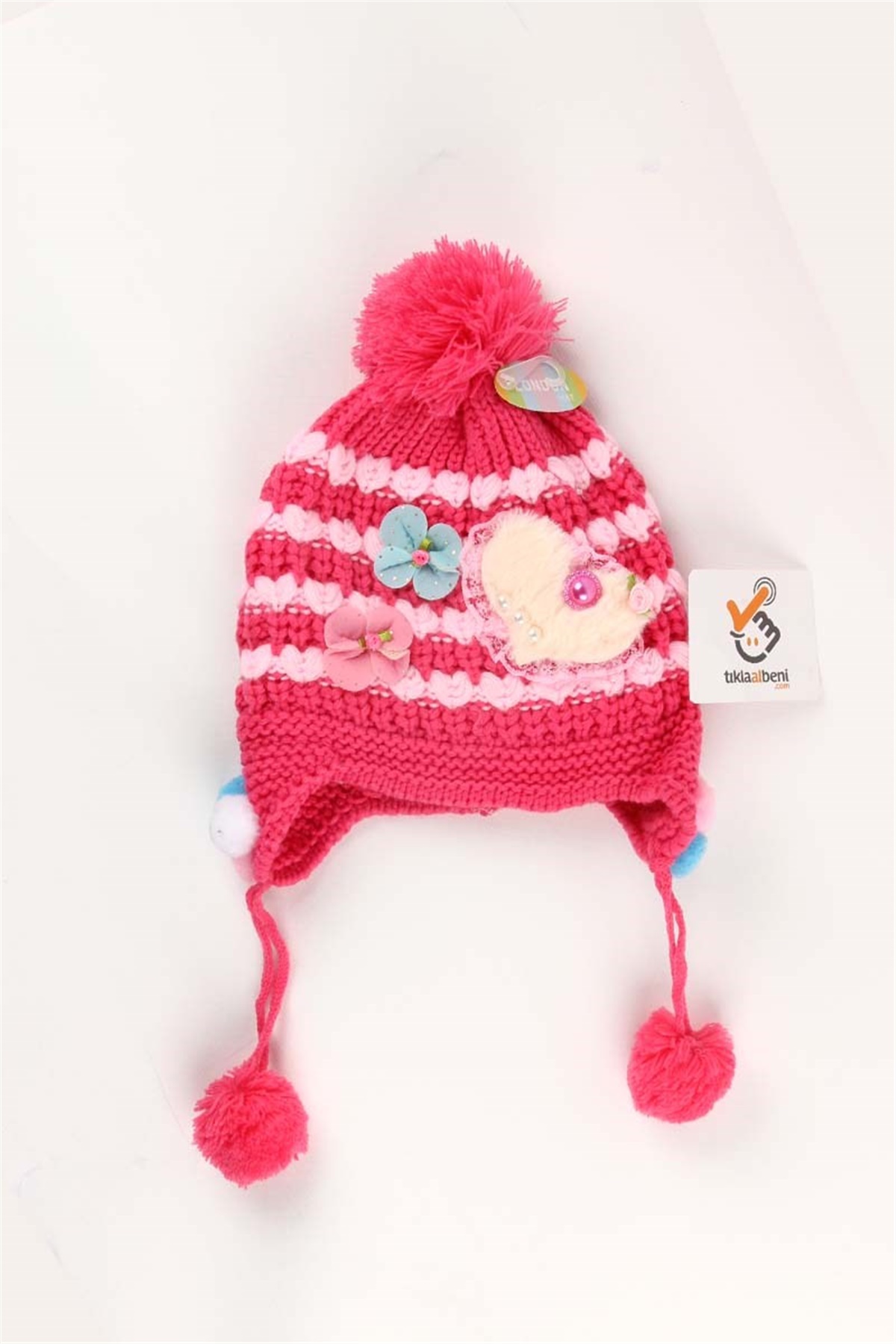 London Kız Çocuk Çiçek Detaylı Kulaklı Şapka Bere