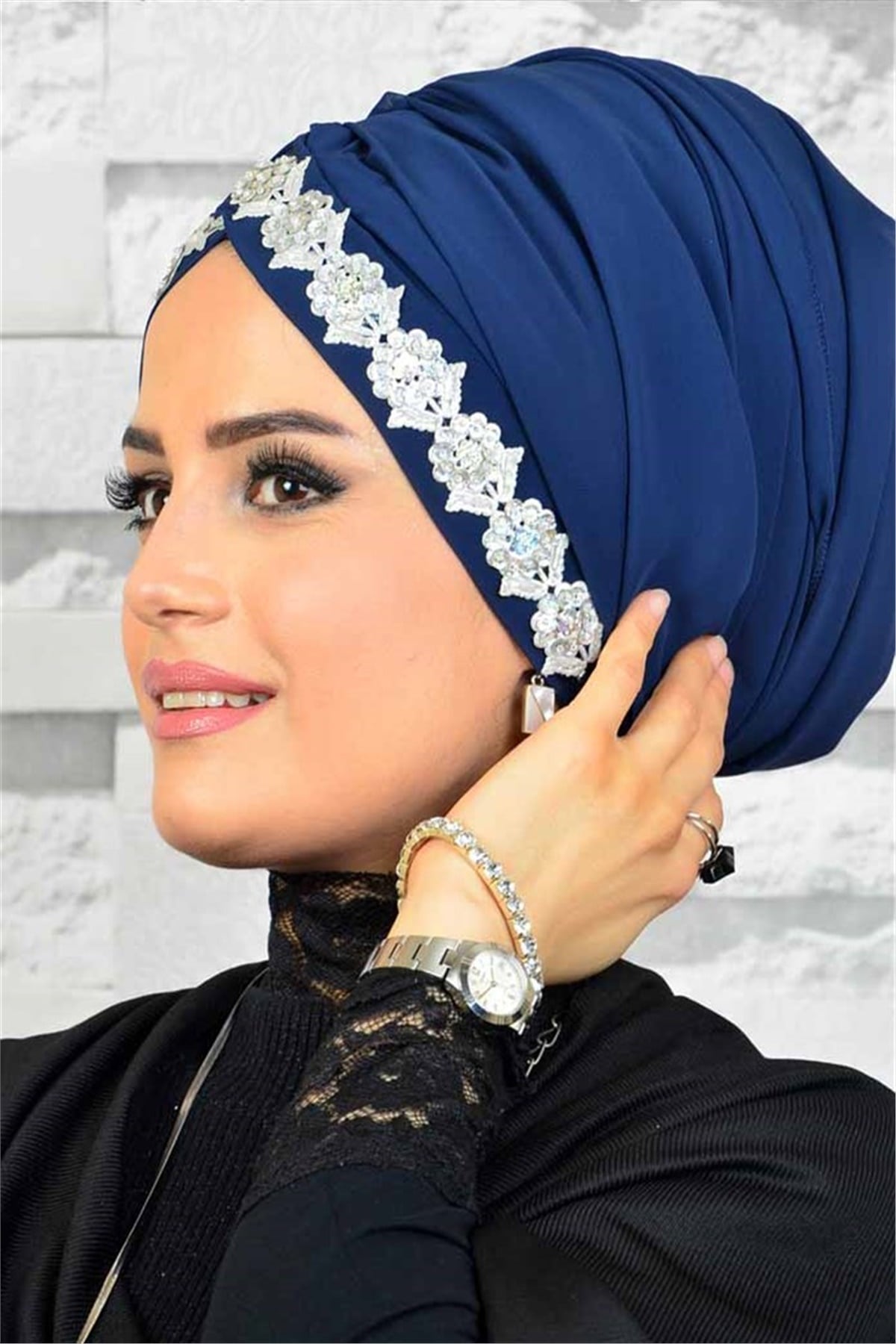 Nakışlı Lacivert Bone Şal n603