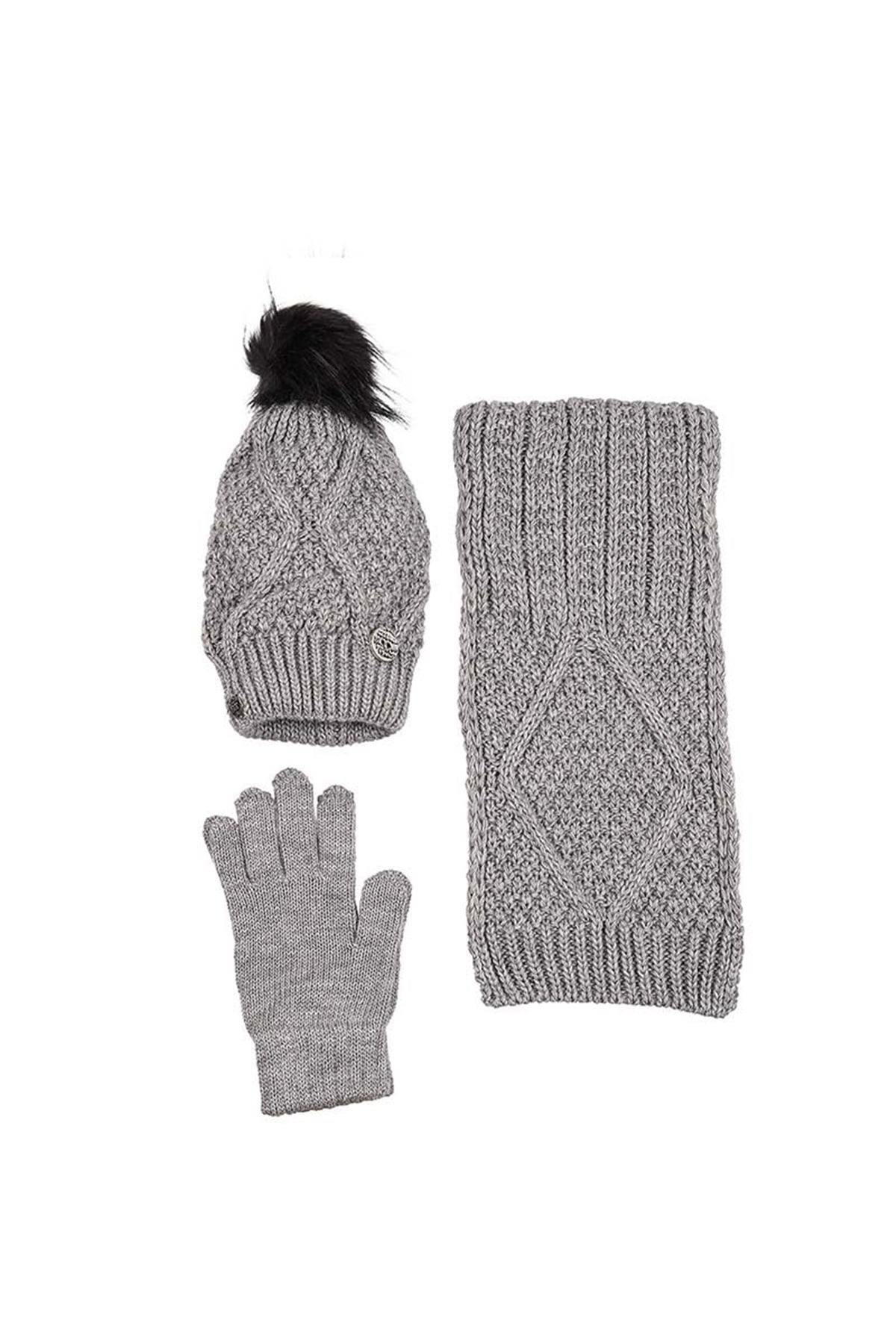 Nera Kadın Atkı Bere Eldiven Takımı Gri - K89988