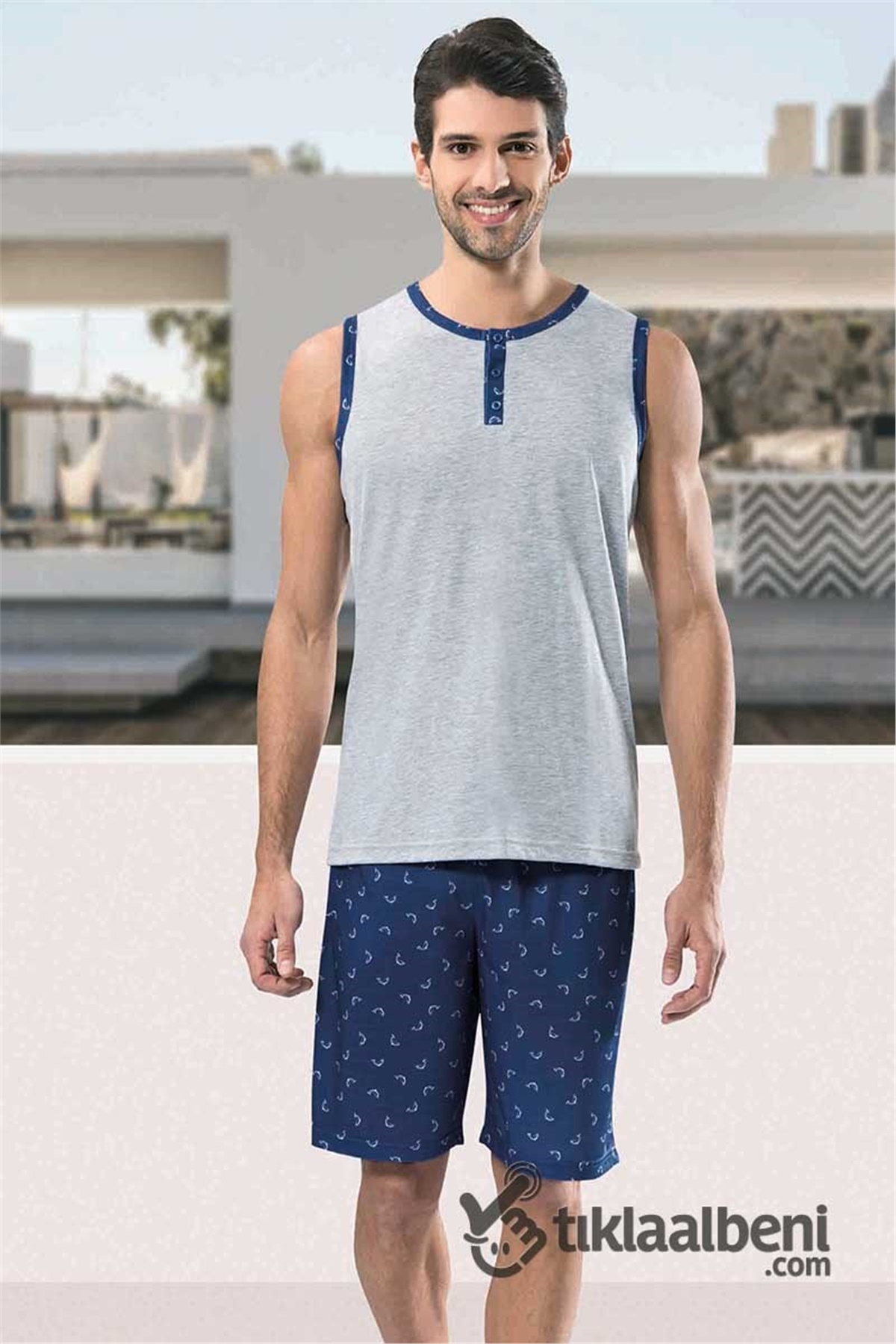 NNB 7850 Sıfır Kol Şortlu Kısa Kollu Erkek Pijama