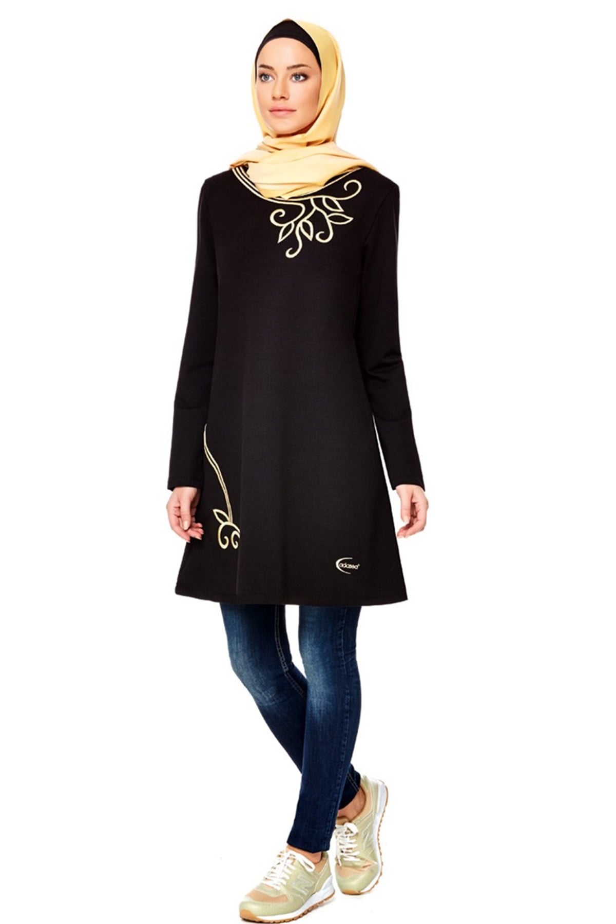 Otantik İşlemeli Tesettür Eşofman Üstü ADS 1121 Siyah