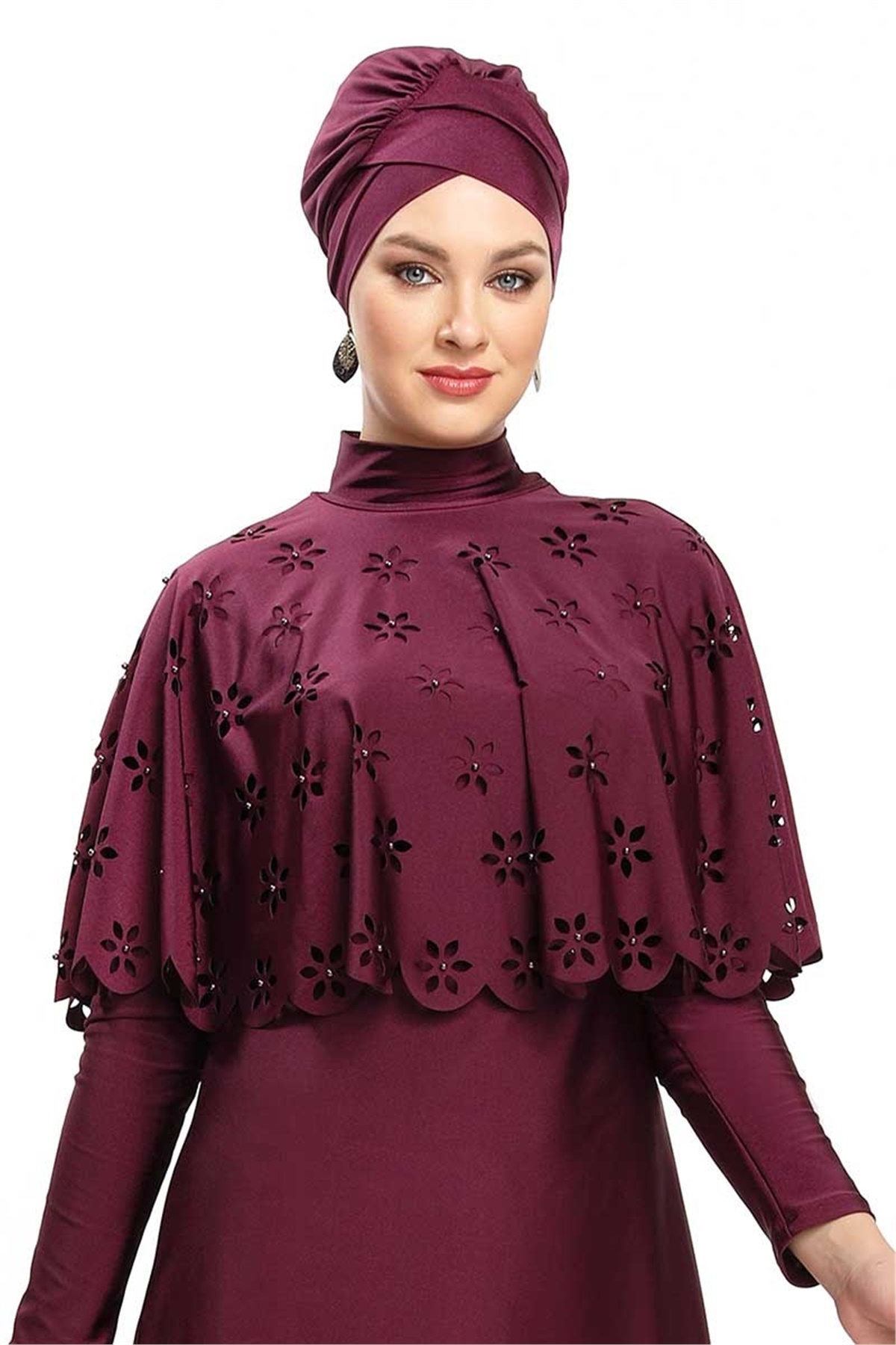 Özel Pelerinli Elite Serisi Valentina Tesettür Mayosu 194121 Mürdüm