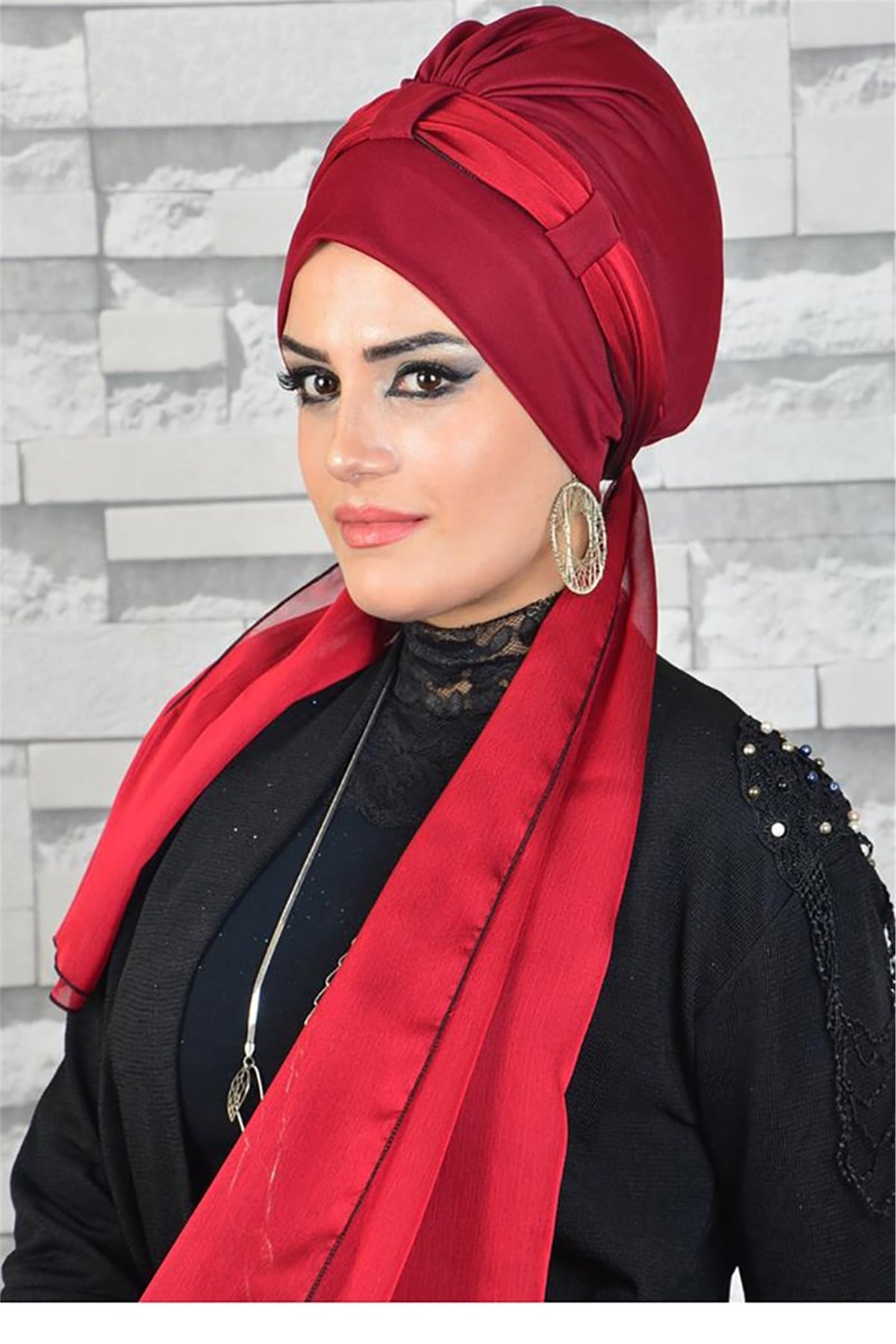 Pratik Bordo Fularlı  Bone tb2039