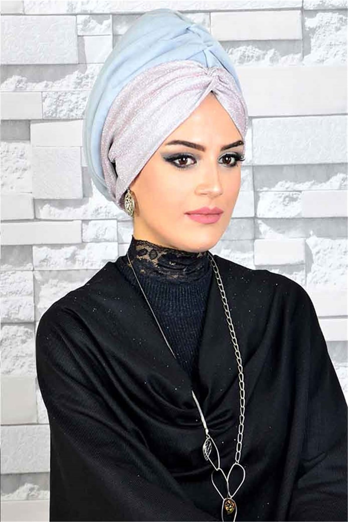 Pudra Gümüş Hayal Tül Tesettür Abiye Bone Şal hz011