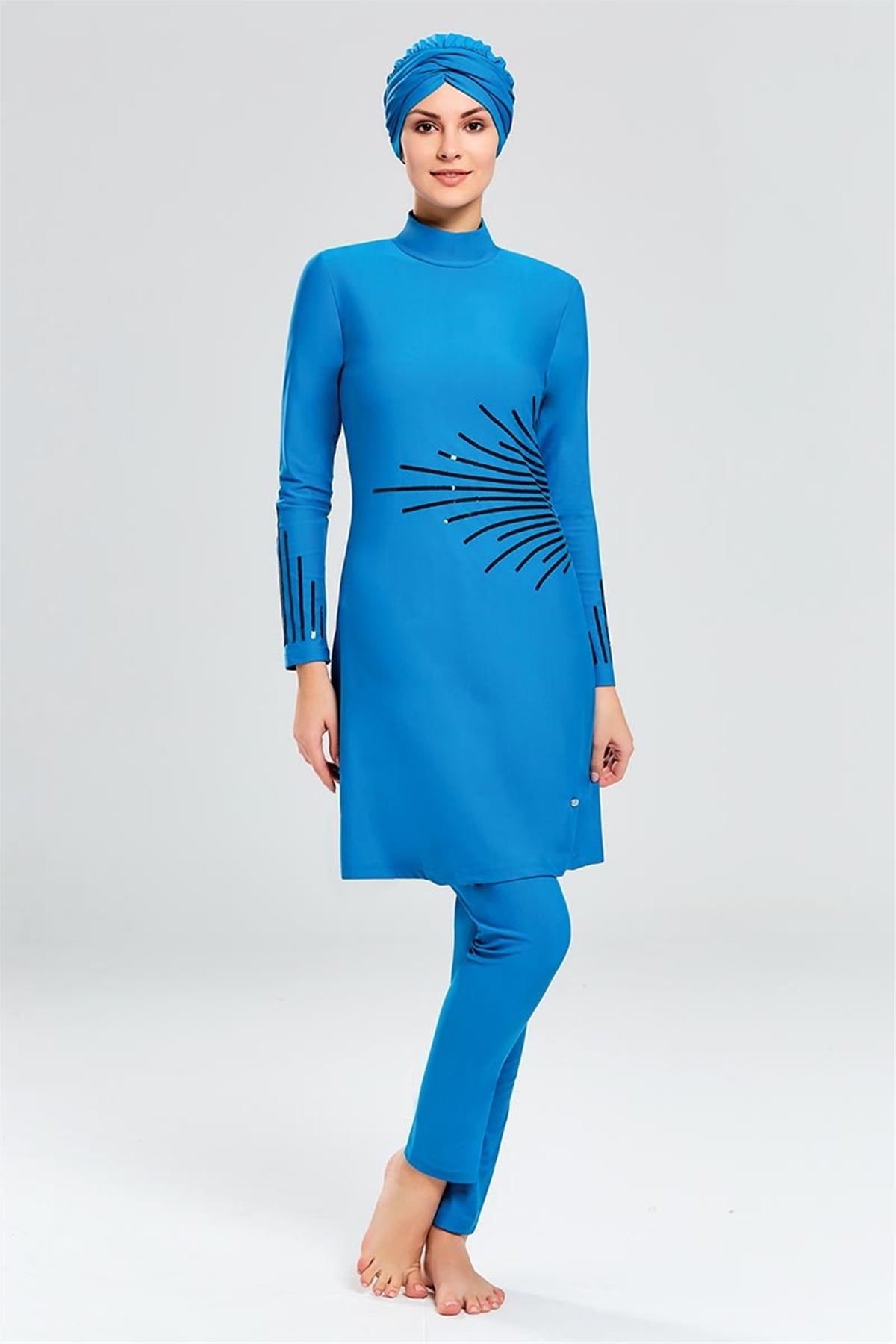 Pullu Mavi Modern Tesettür Mayo