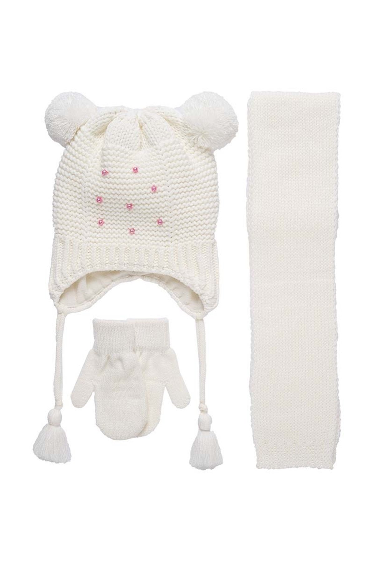 Rinna 1-4 Yaş Kız Çocuk Atkı Bere Eldiven Takımı K9920 - Beyaz