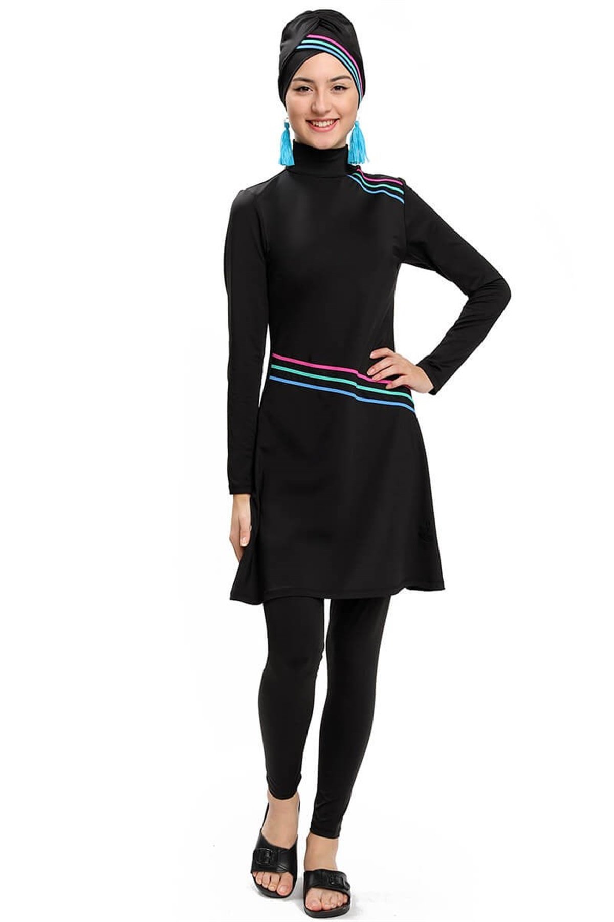 Sade ve Spor Genç Kız Tam Kapalı Mayo 190651 Siyah