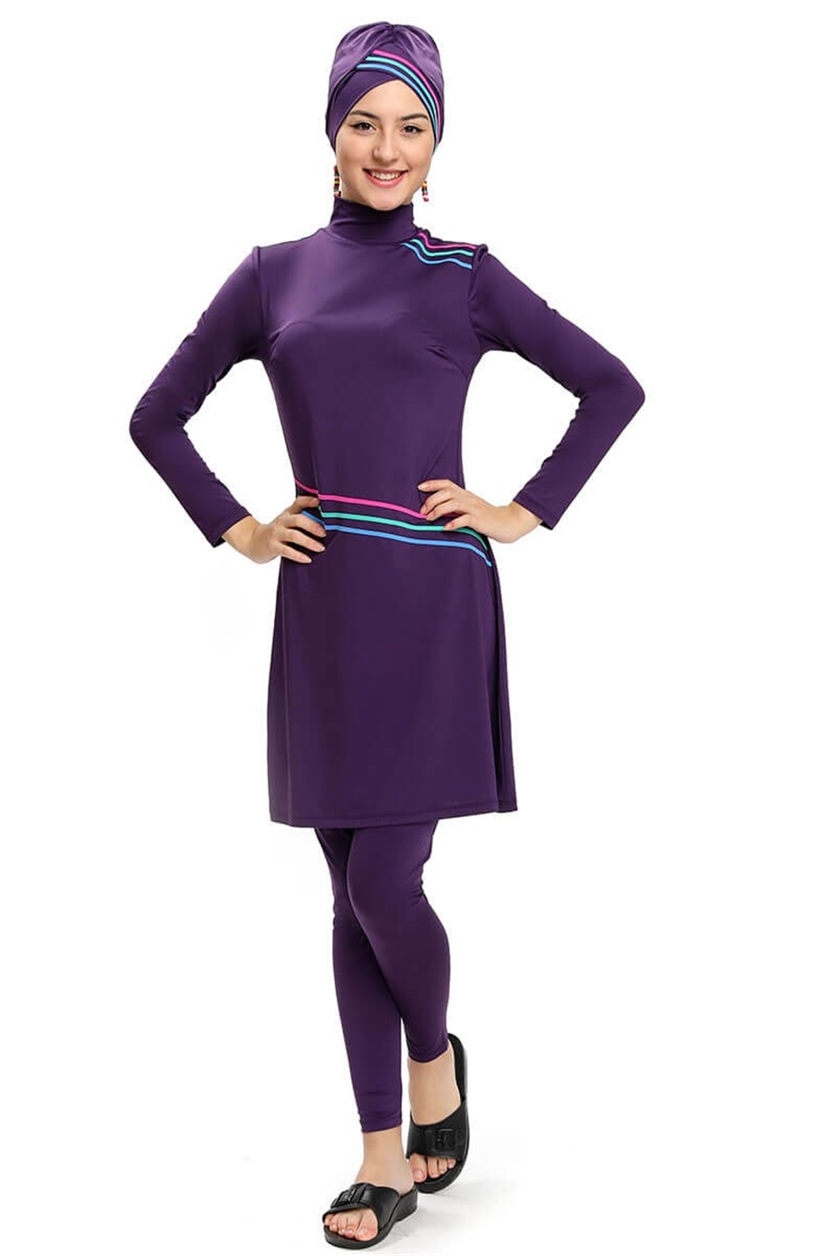 Sade ve Spor Genç Kız Tam Kapalı Mayo 190651 Mor