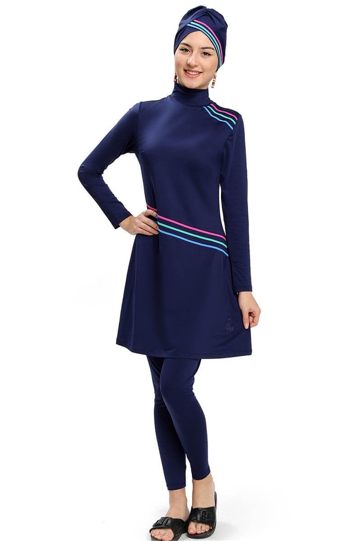 Sade ve Spor Genç Kız Tam Kapalı Mayo 190651 lacivert