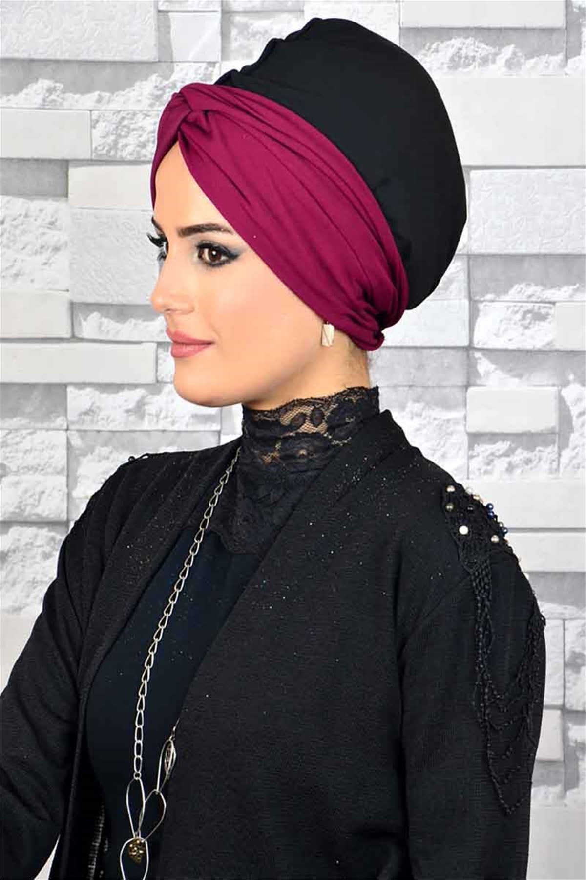 Şarabi Siyah Tesettür Bone Burgu Bone tb1038