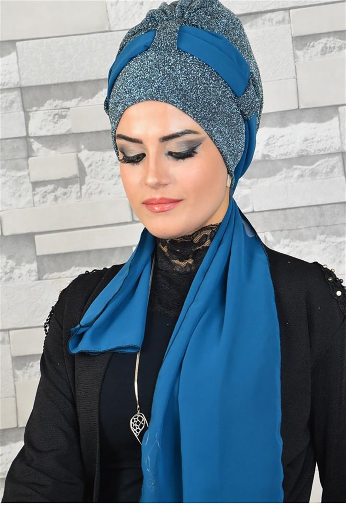 Simli Buz Beyazı Fularlı Bone bna031-1