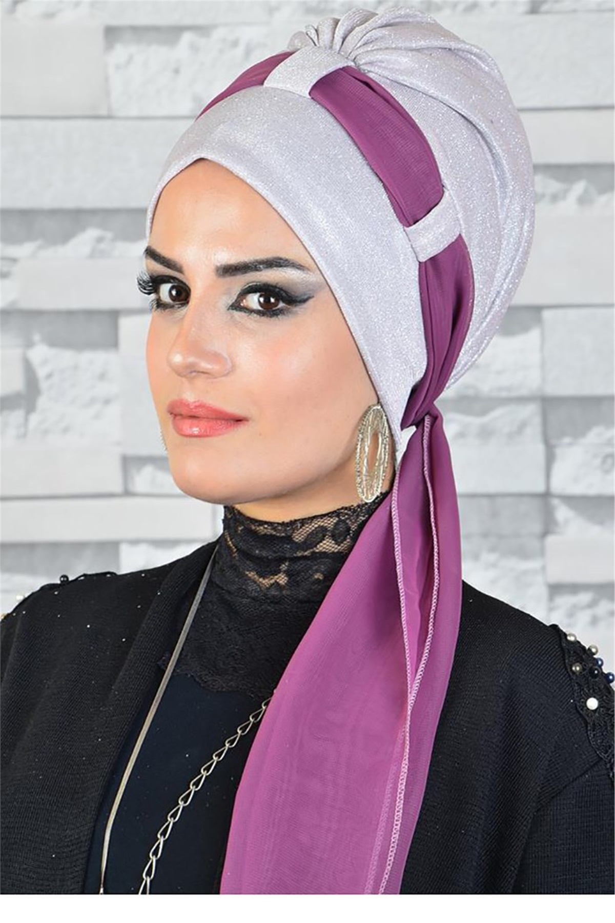 Simli Buz Beyazı Fularlı Bone bna031
