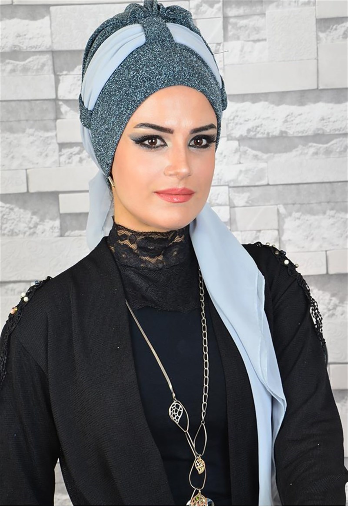 Simli Fularlı Bone bna027 Açık Mavi Detaylı