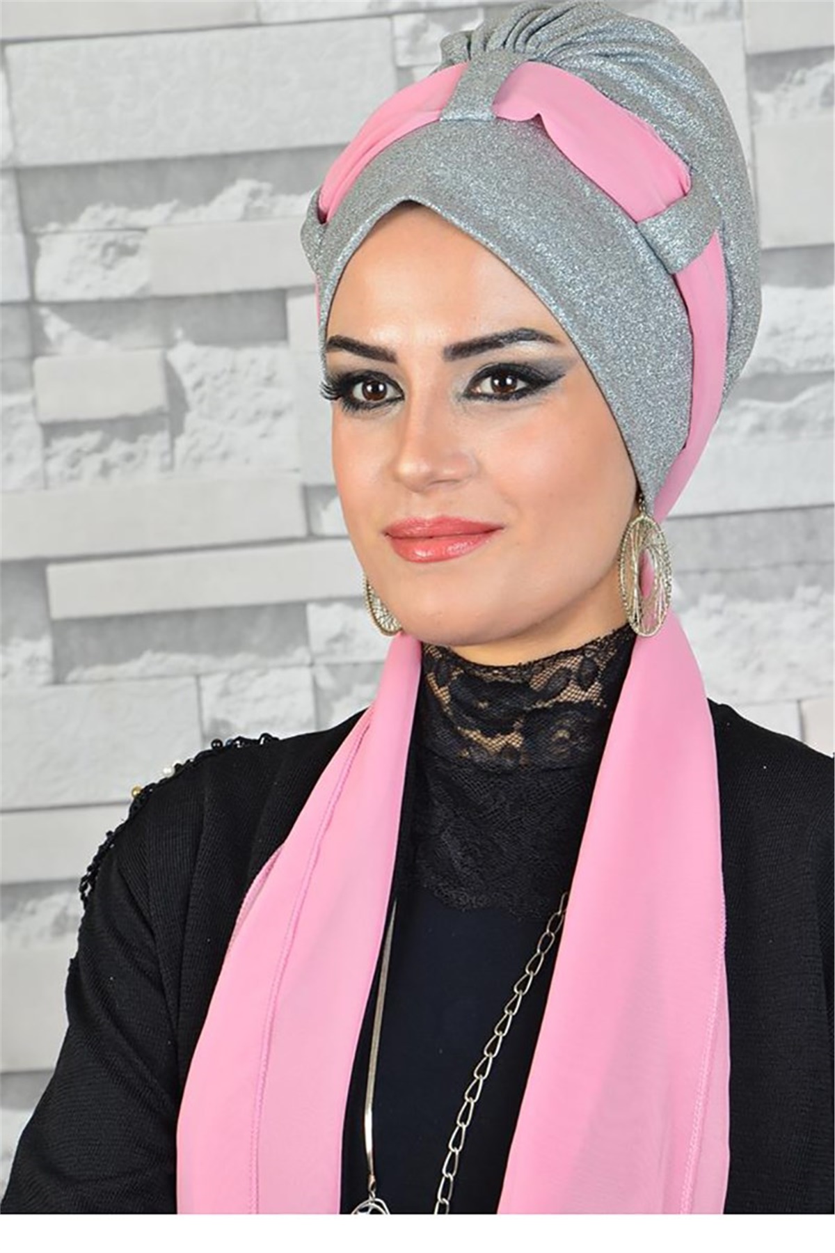 Simli Gümüş Fularlı Bone bna028