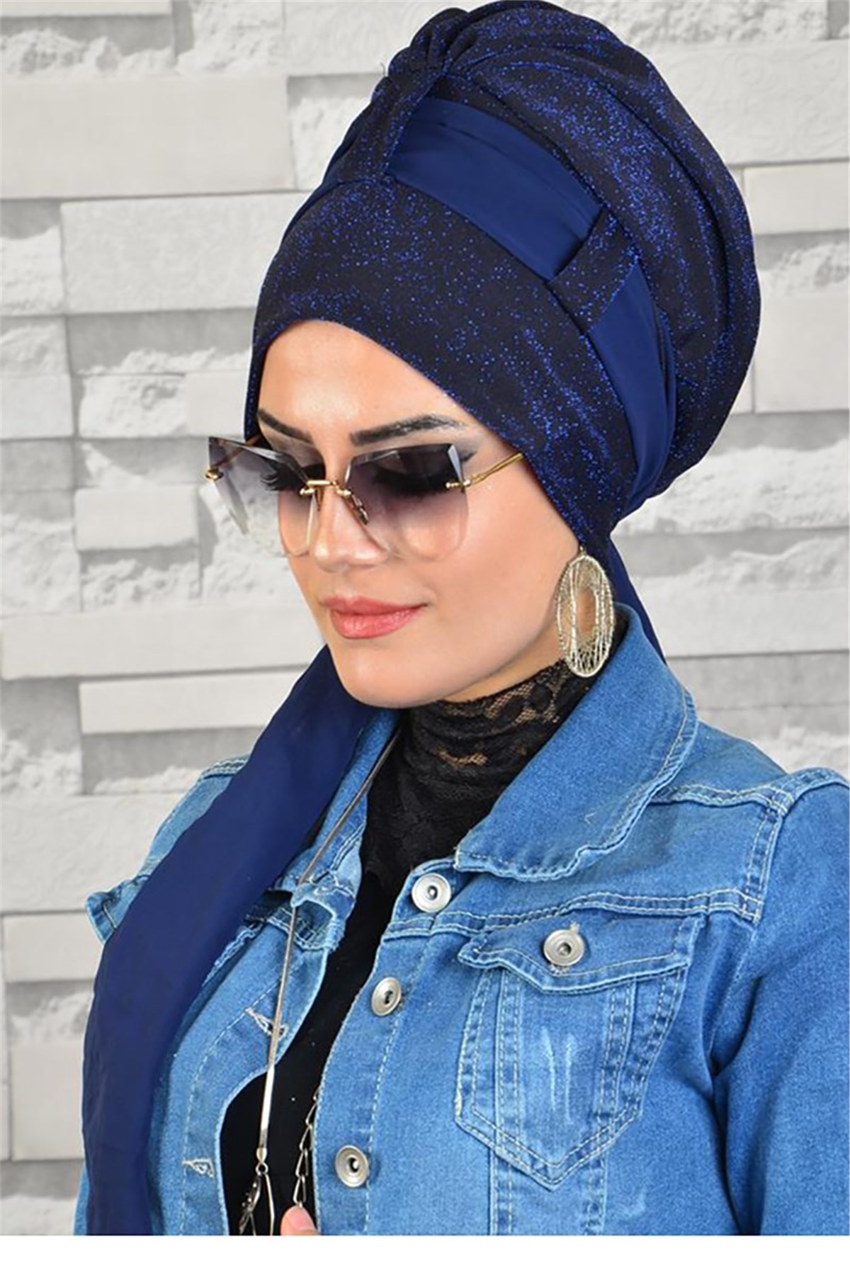 Simli Lacivert Fularlı Bone bna024
