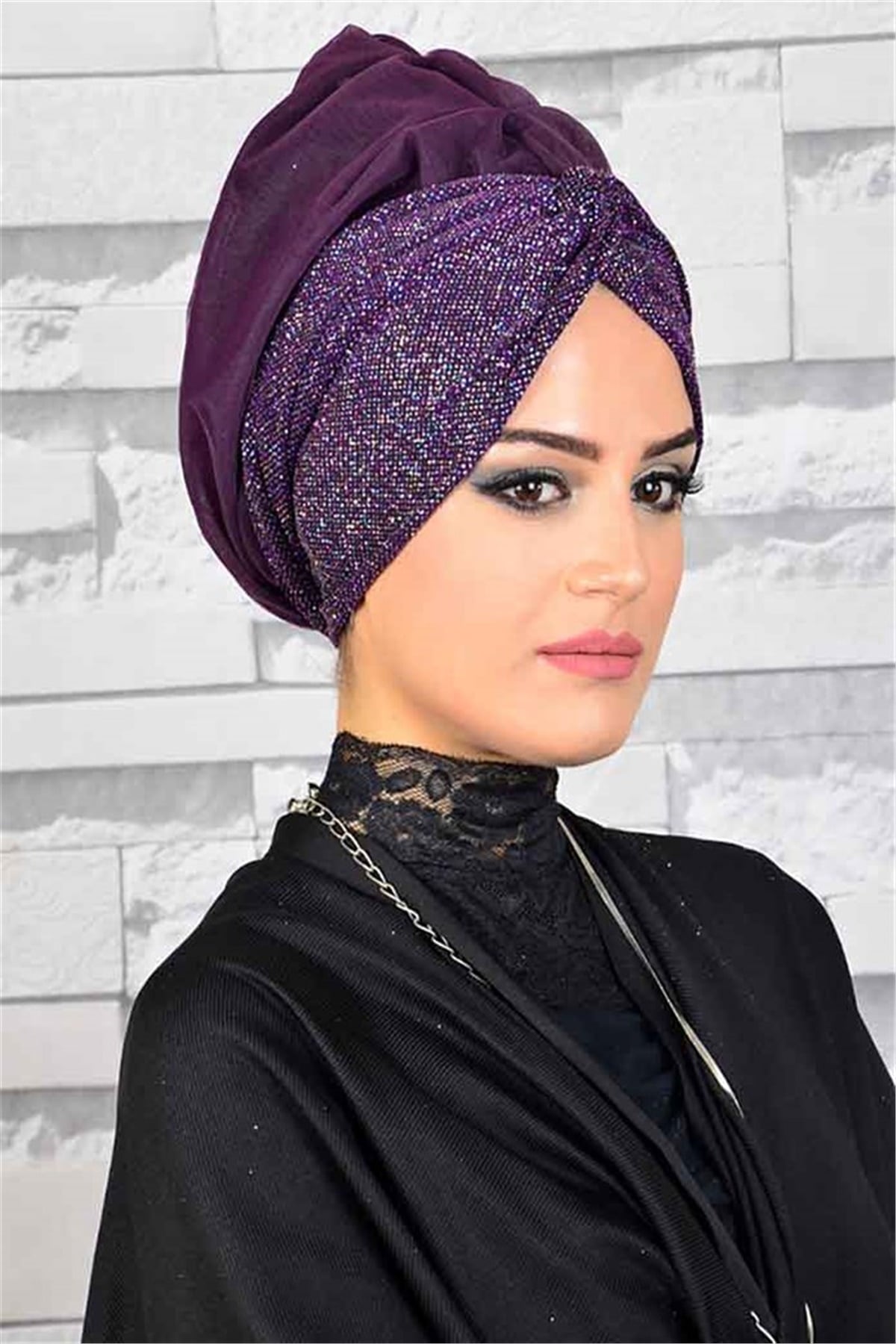 Simli Mürdüm Hayal Tül  Tesettür Abiye Bone Şal hz013