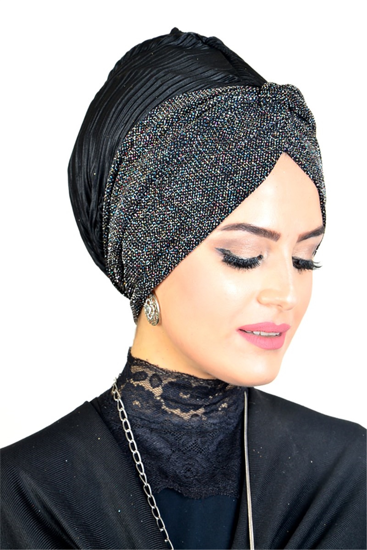 Simli Siyah Abiye Bone Şal hz004