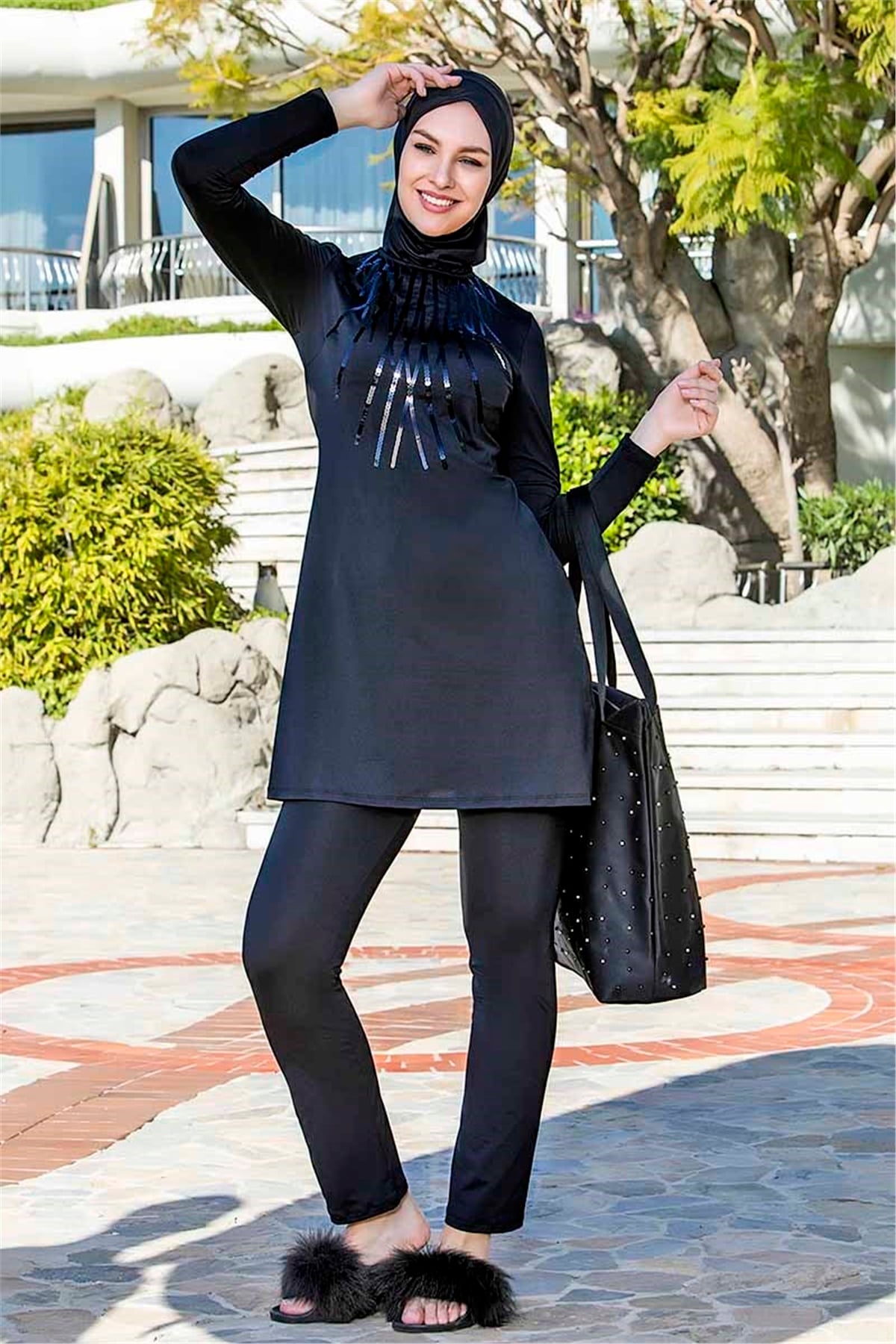 Siyah Tam Kapalı Tesettür Mayo Emaly A255