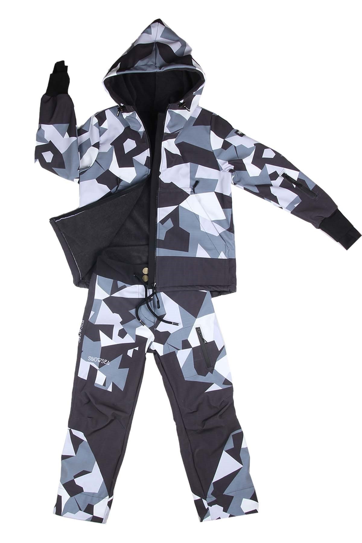 Snowsea SS7883 Kamuflaj Erkek Takım, Özel Tasarım Snowboard Montu