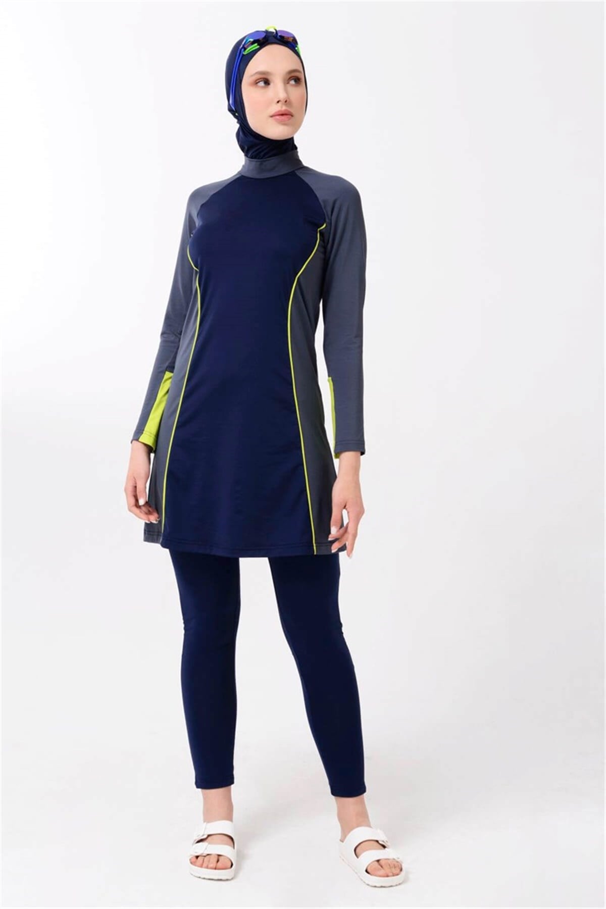 Sportif Likralı Lacivert Tesettür Mayo T21615