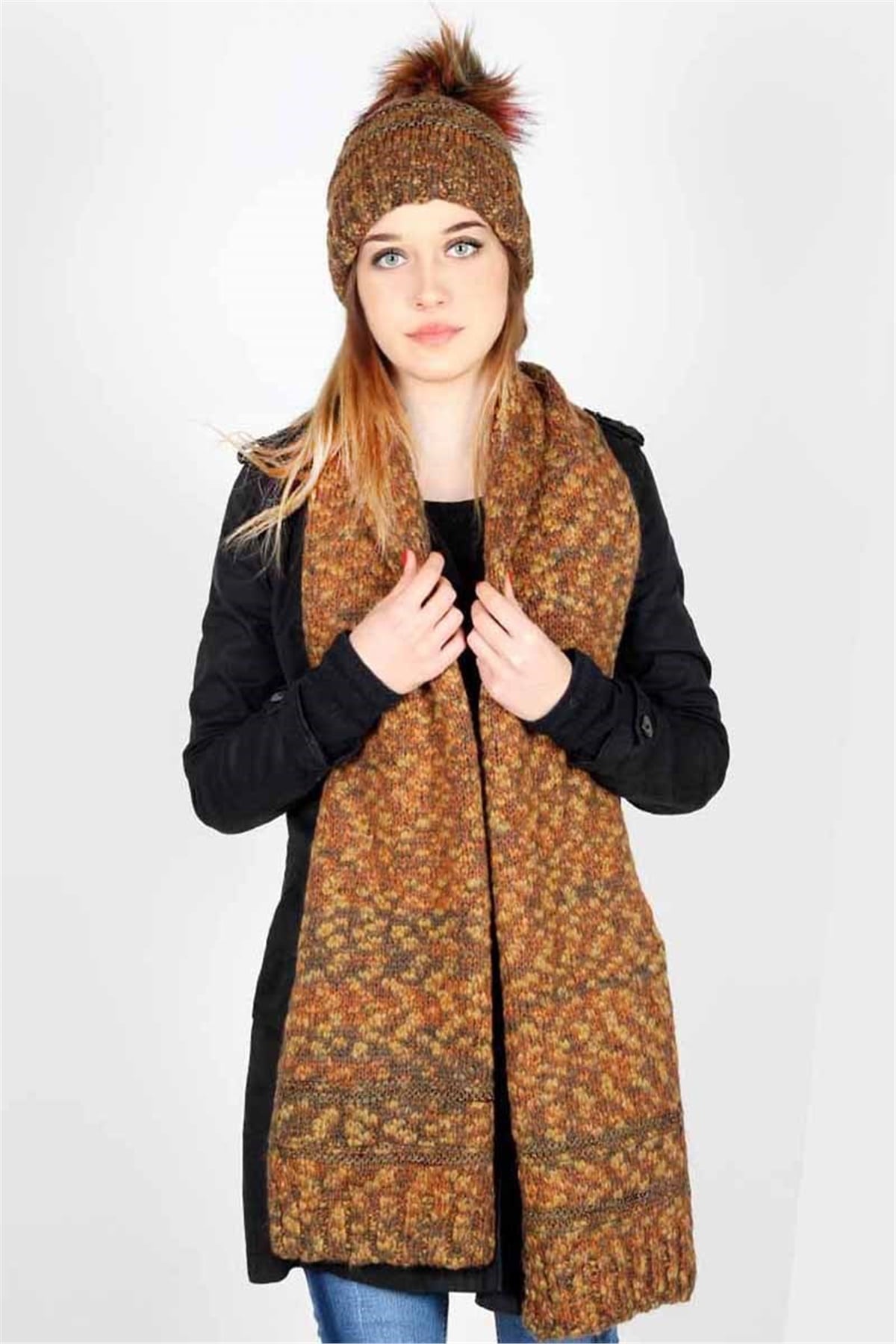Style Bayan Atkı Bere Takımı 13579 - Kiremit