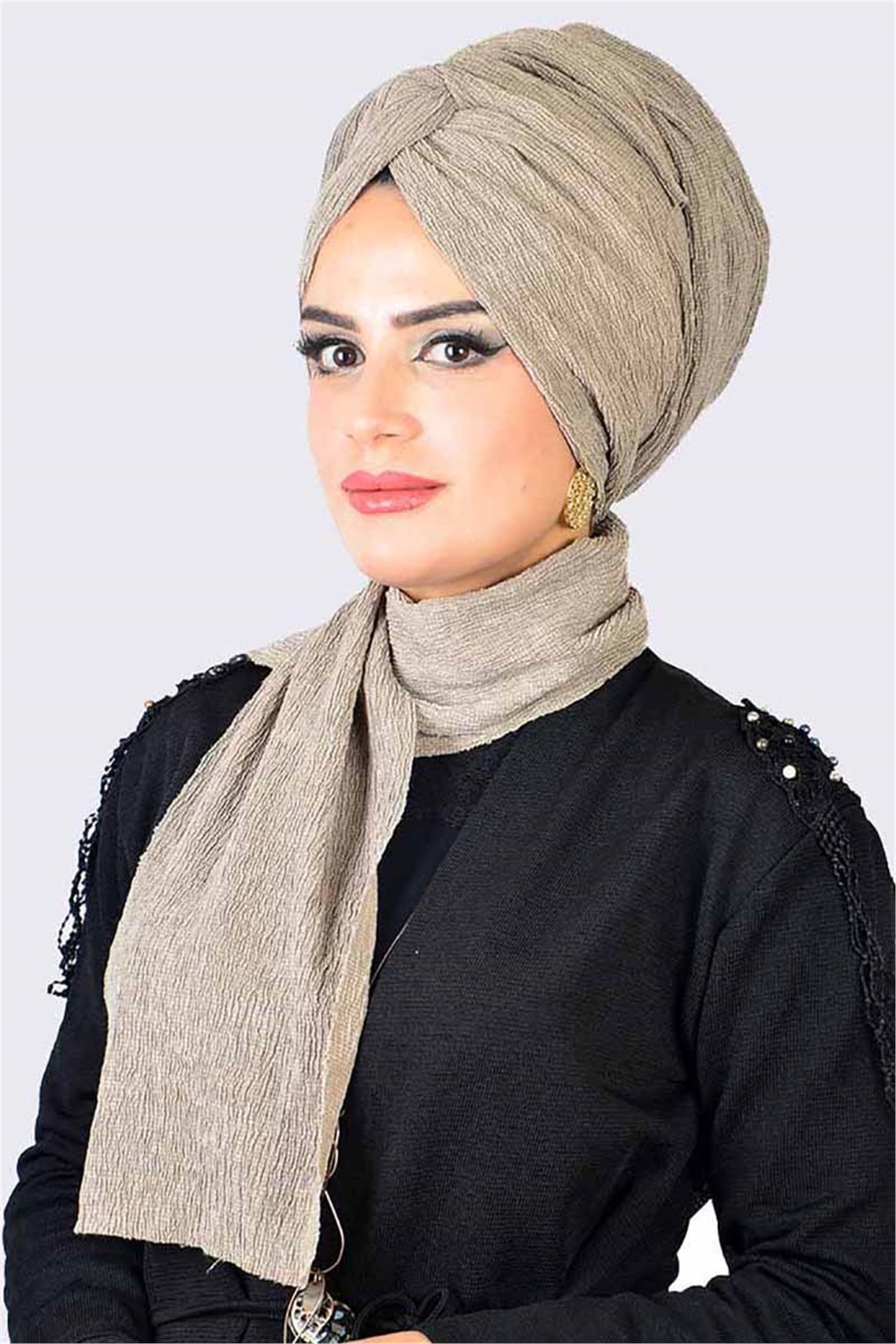 Taş Rengi Zincir Bandana Bone Şal T13918