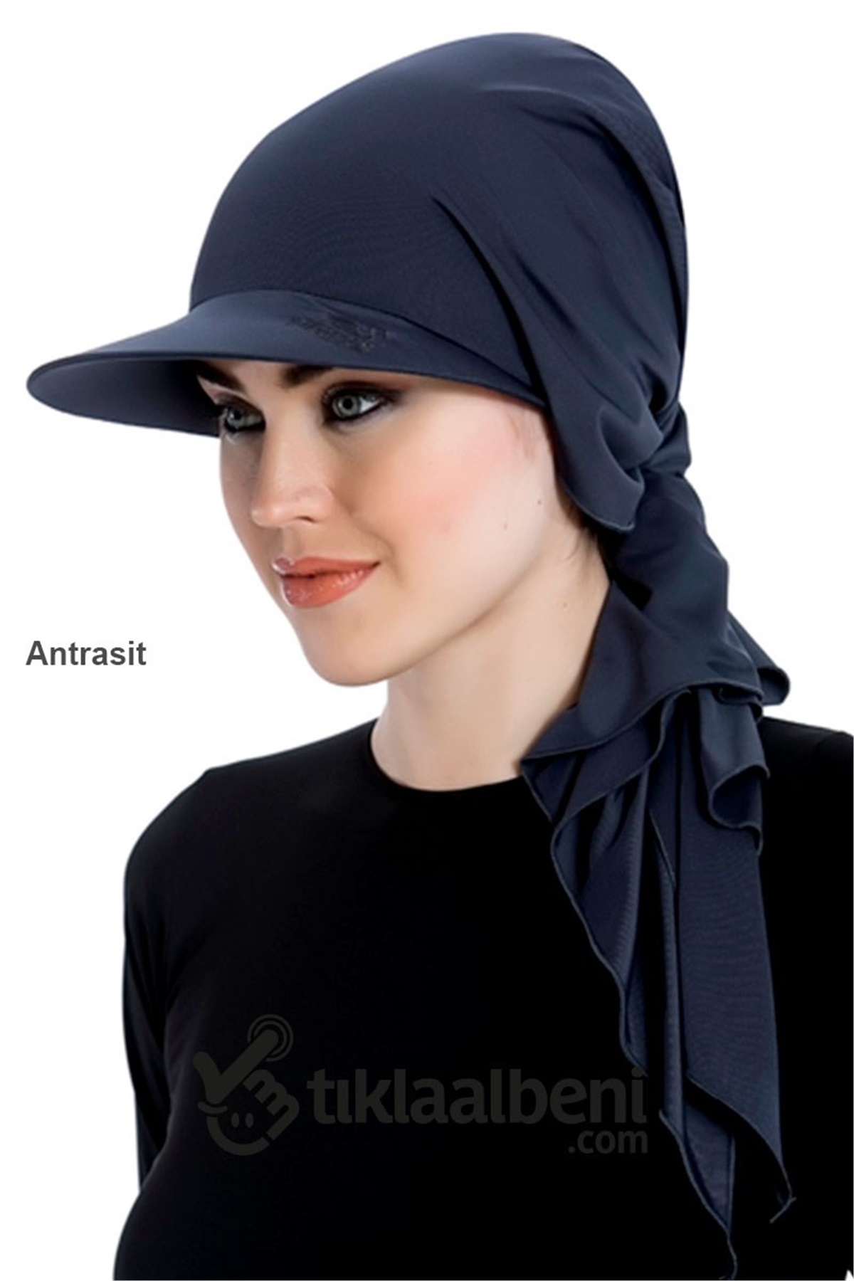 Tesettür Mayo Yüzülebilir Plaj Şapkası , Terekli Kumaş Bone, 227999  - Antrasit