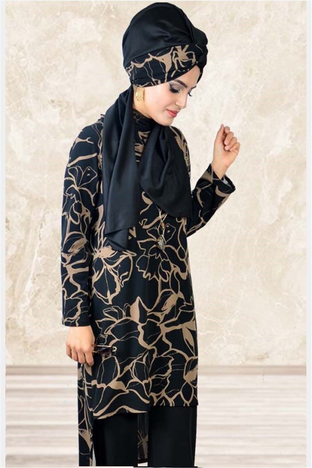 Tesettür Tunik Bone Takım Vizon Siyah