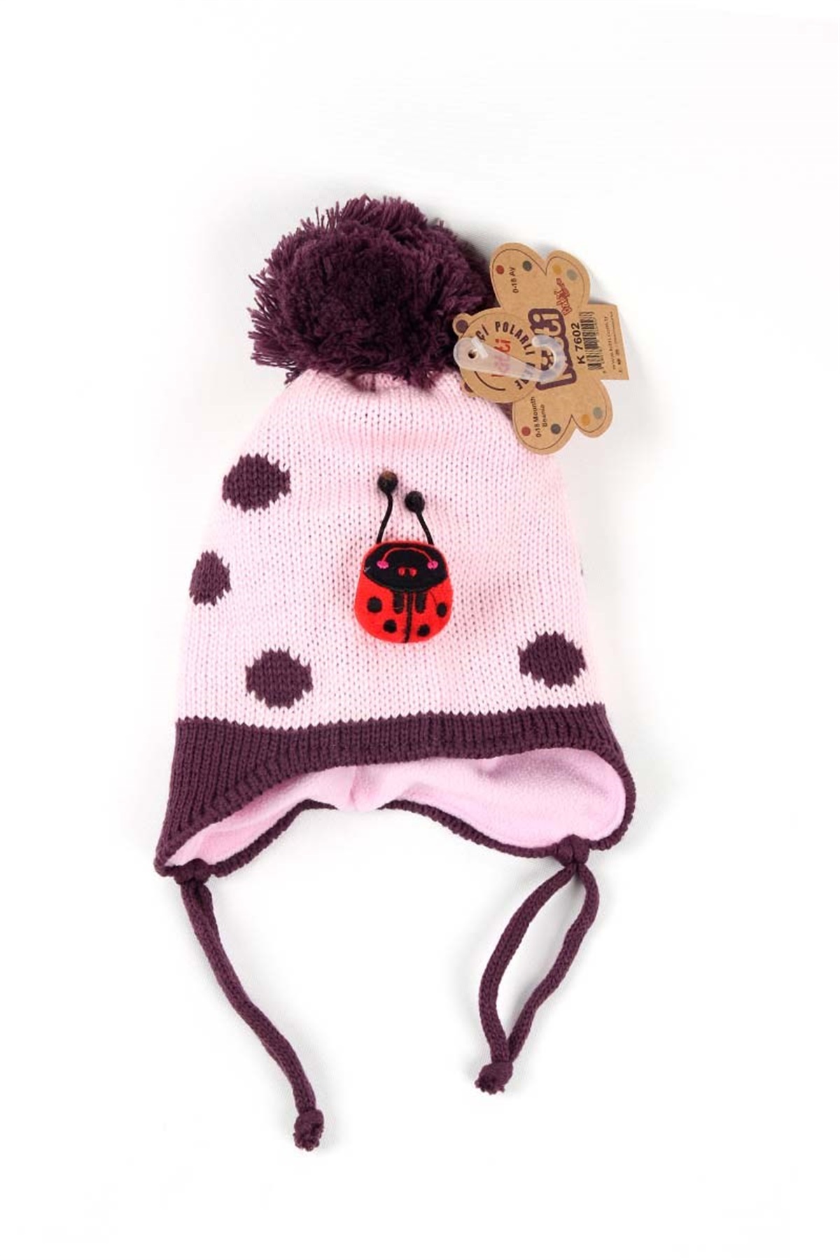Uğur Böceği Kız Bebek Kulaklı Bere 0 / 18 Ay, Koyu Pembe