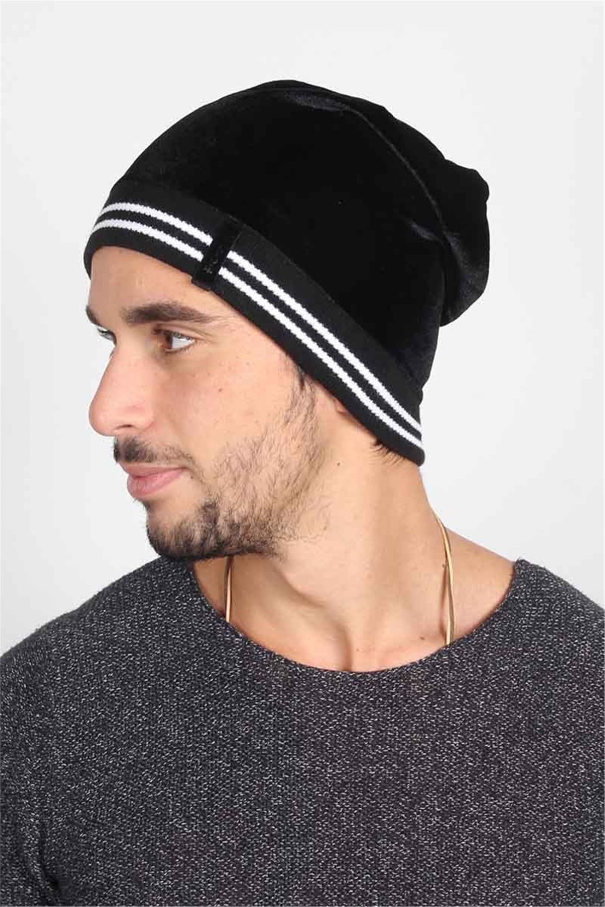 Üzeri İnce Kadife Unisex Tarz Bere EFB124241 Siyah