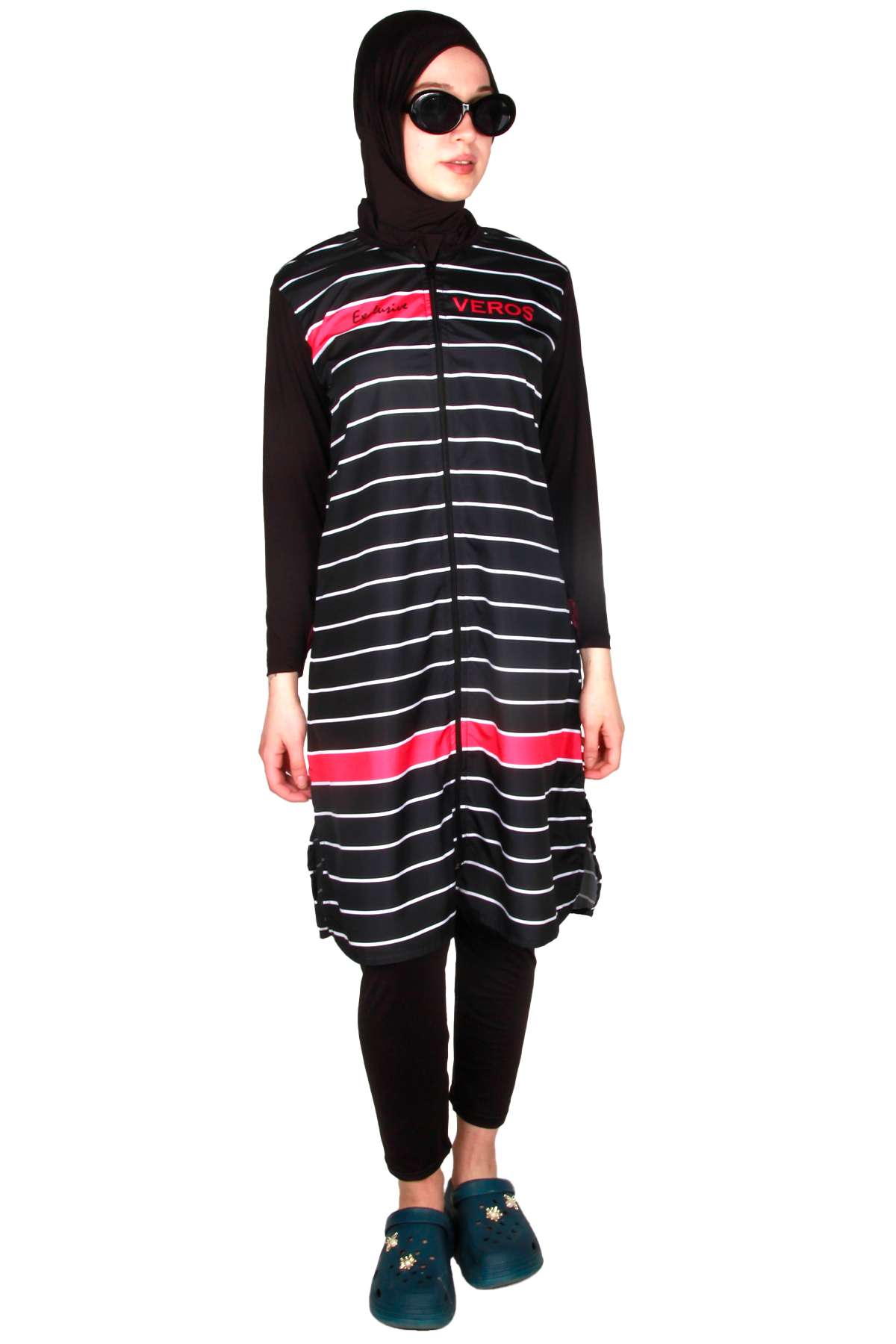 Veros Mayo VRS1085 Tam Kapalı Çizgili Tesettür Mayo