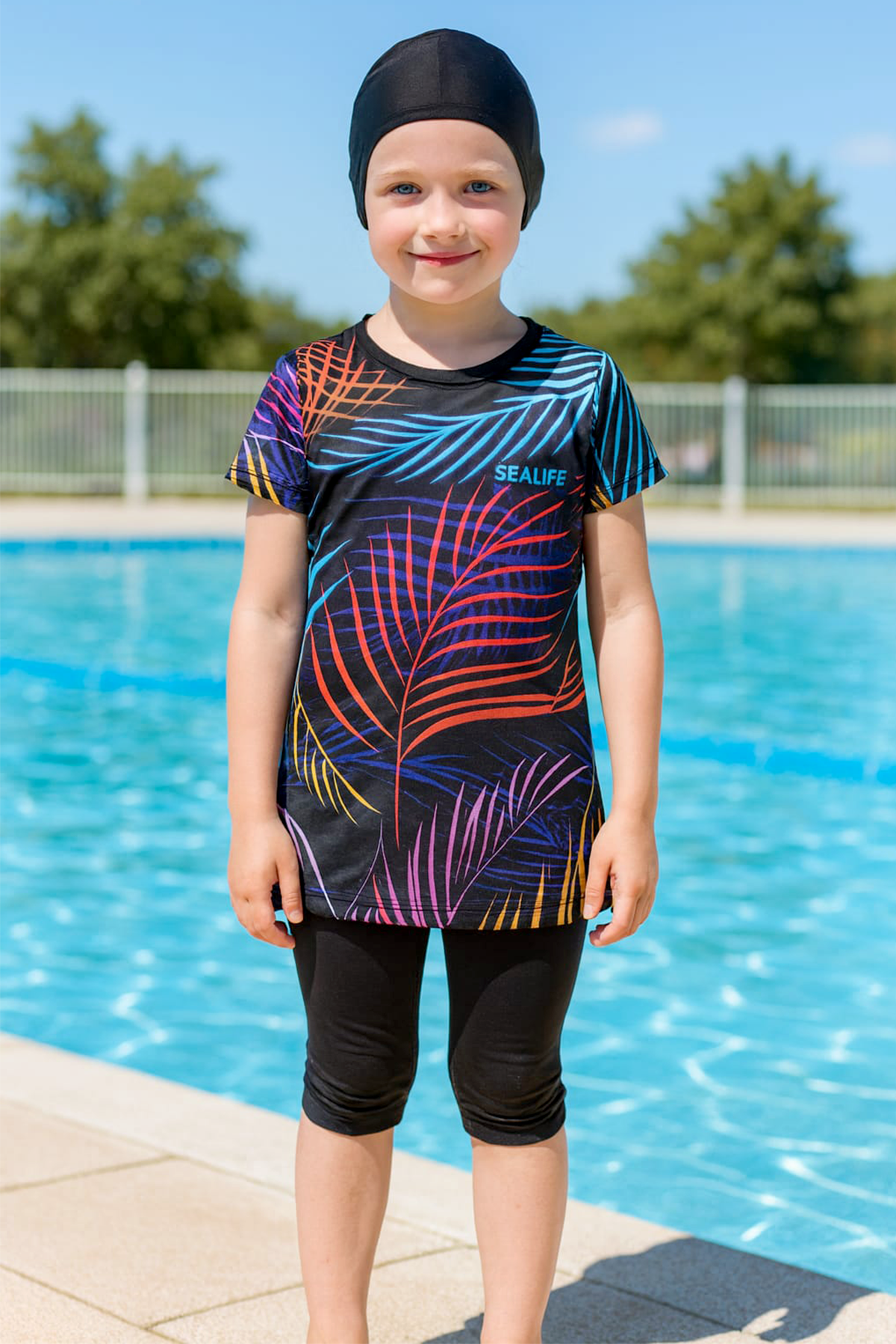 Veros VRS1155, Desenli Kız Çocuk Yarı Kapalı Mayo