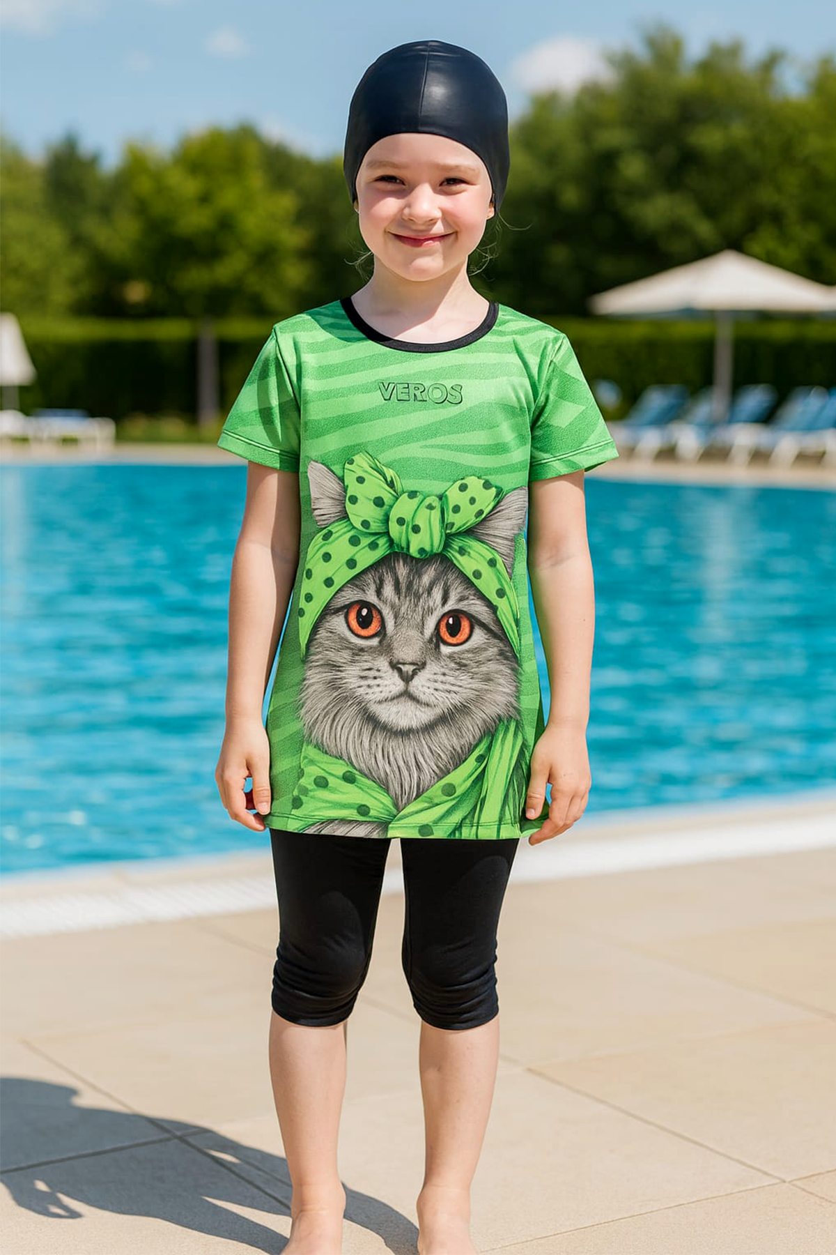 Veros VRS1160, Kız Çocuk Yeşil Kısa Kollu Mayo