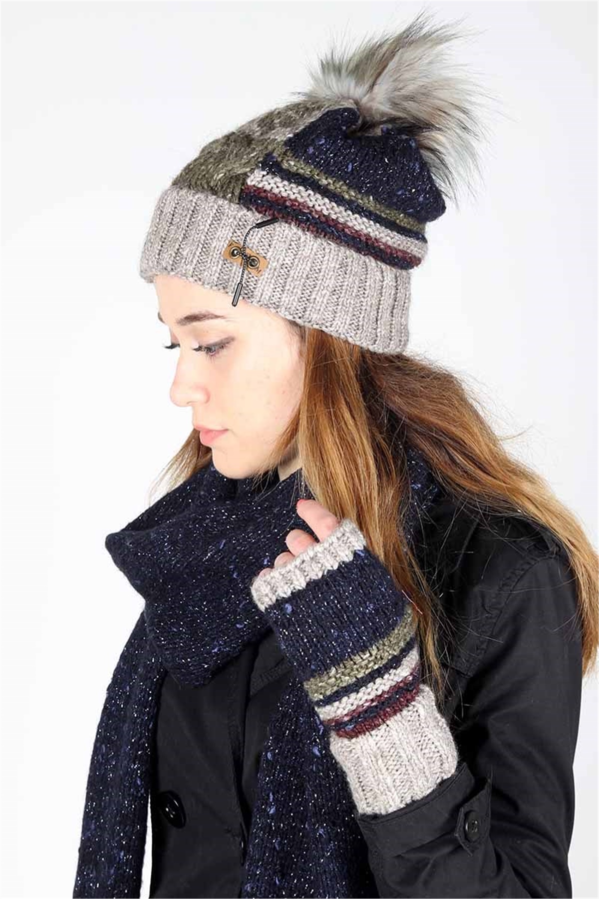 Victoria Bayan Atkı Bere Eldiven Takımı 30771 - Ekru