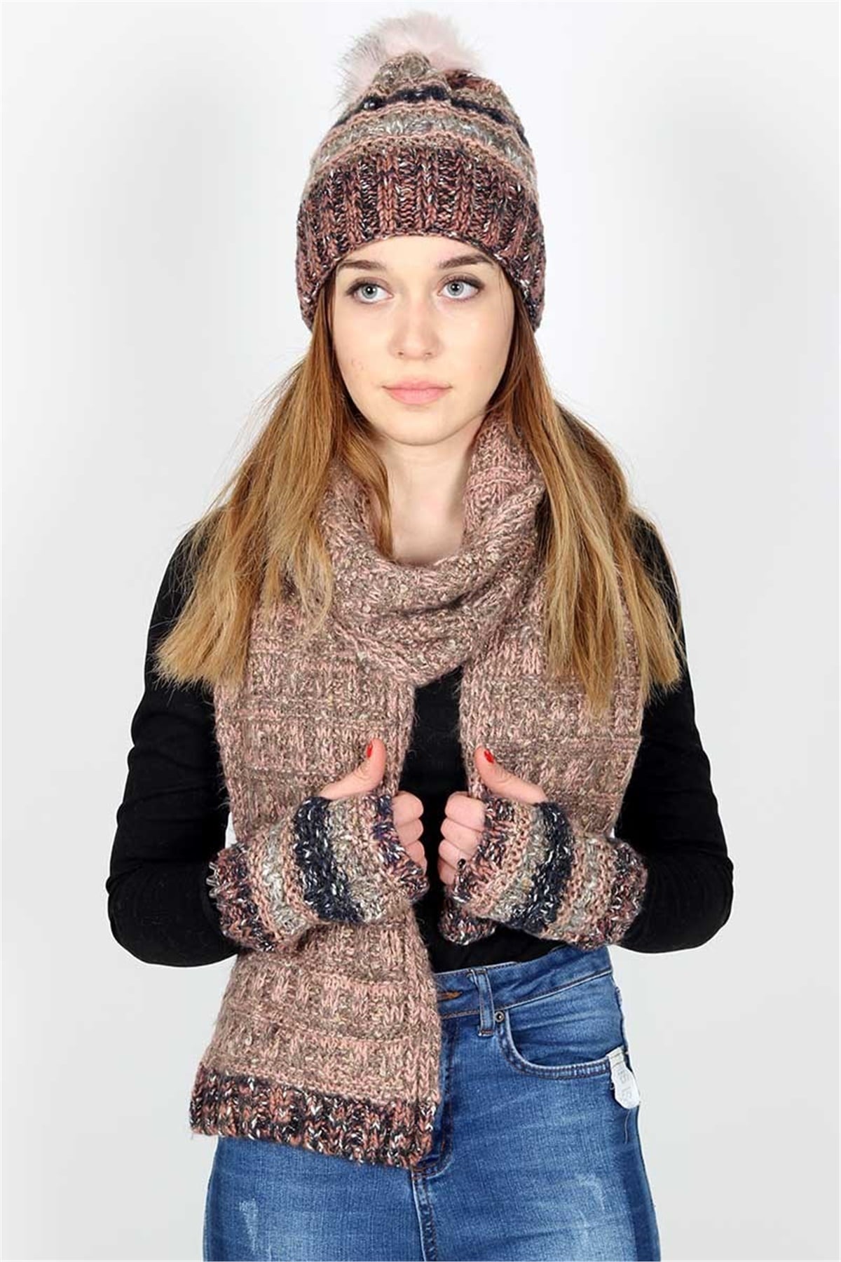 Weft Kadın Atkı Bere Eldiven Takımı 13078 Exclusive Serisi 