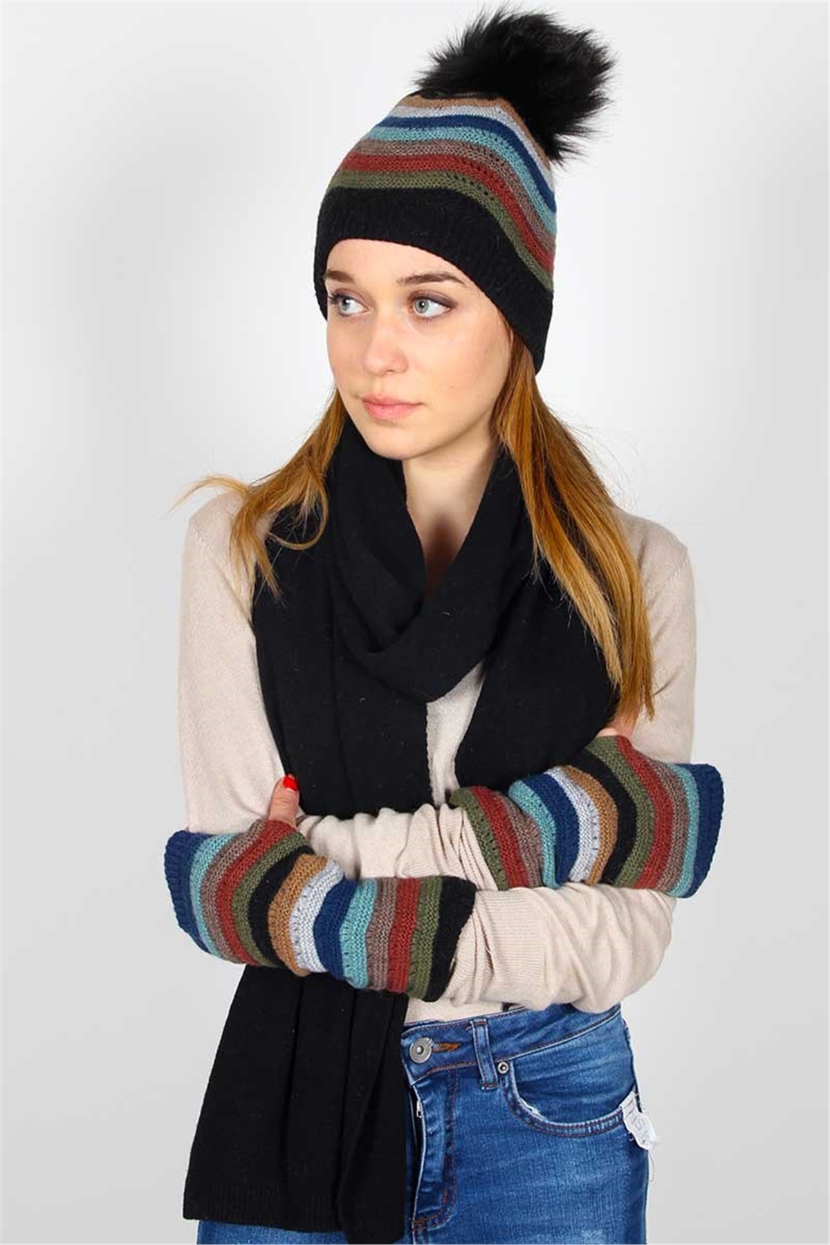 Whitley Kadın Atkı Bere Eldiven Seti 33081 Siyah