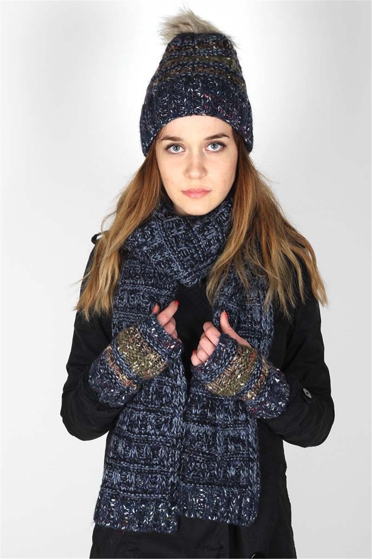 Wilson Lacivert Kadın Atkı Bere Eldiven Seti 30741