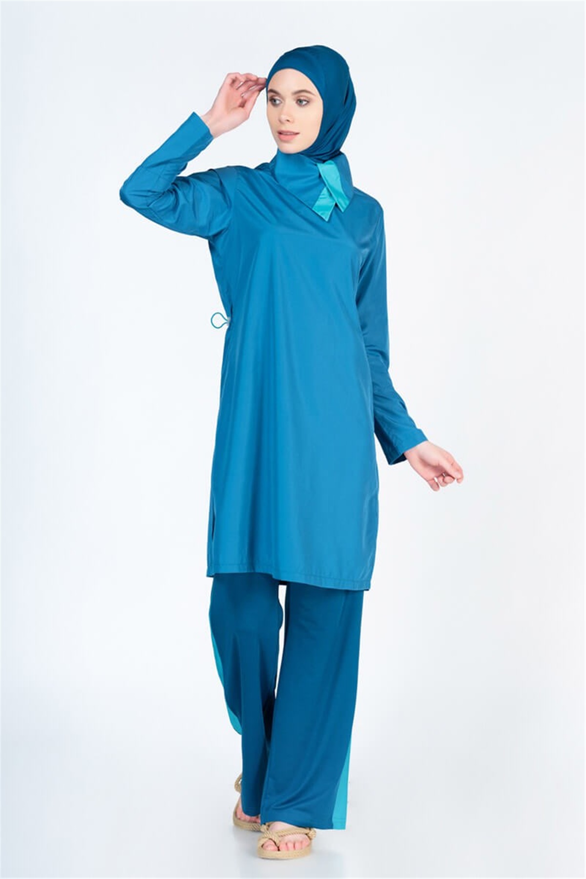 Yakalı Tasarım Tesettür Mayo ALS3651 Petrol