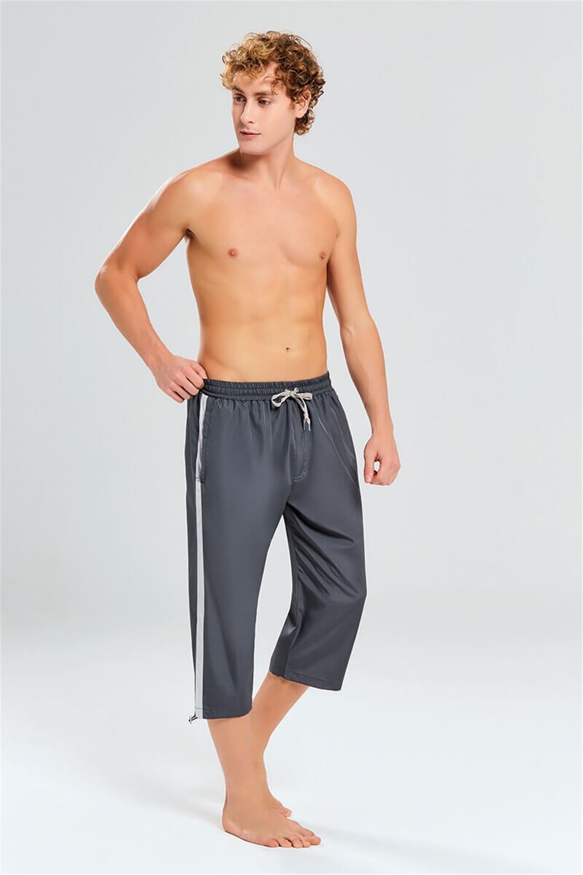 Yan Şeritli Antrasit Erkek Uzun Deniz Şortu 2301