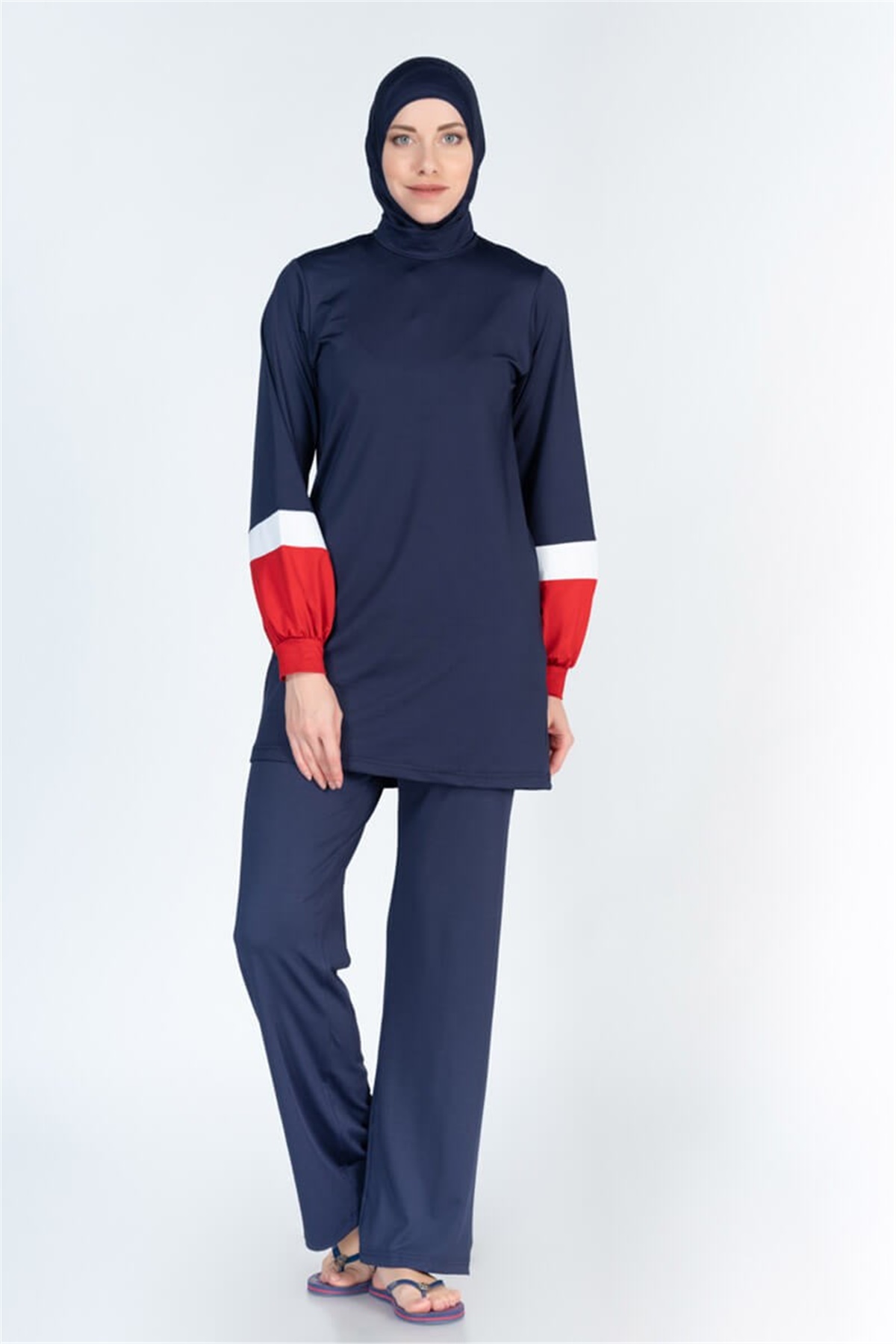 Yelekli Dokuma Tesettür Mayo Kolu Lastikli ALS3651 Lacivert