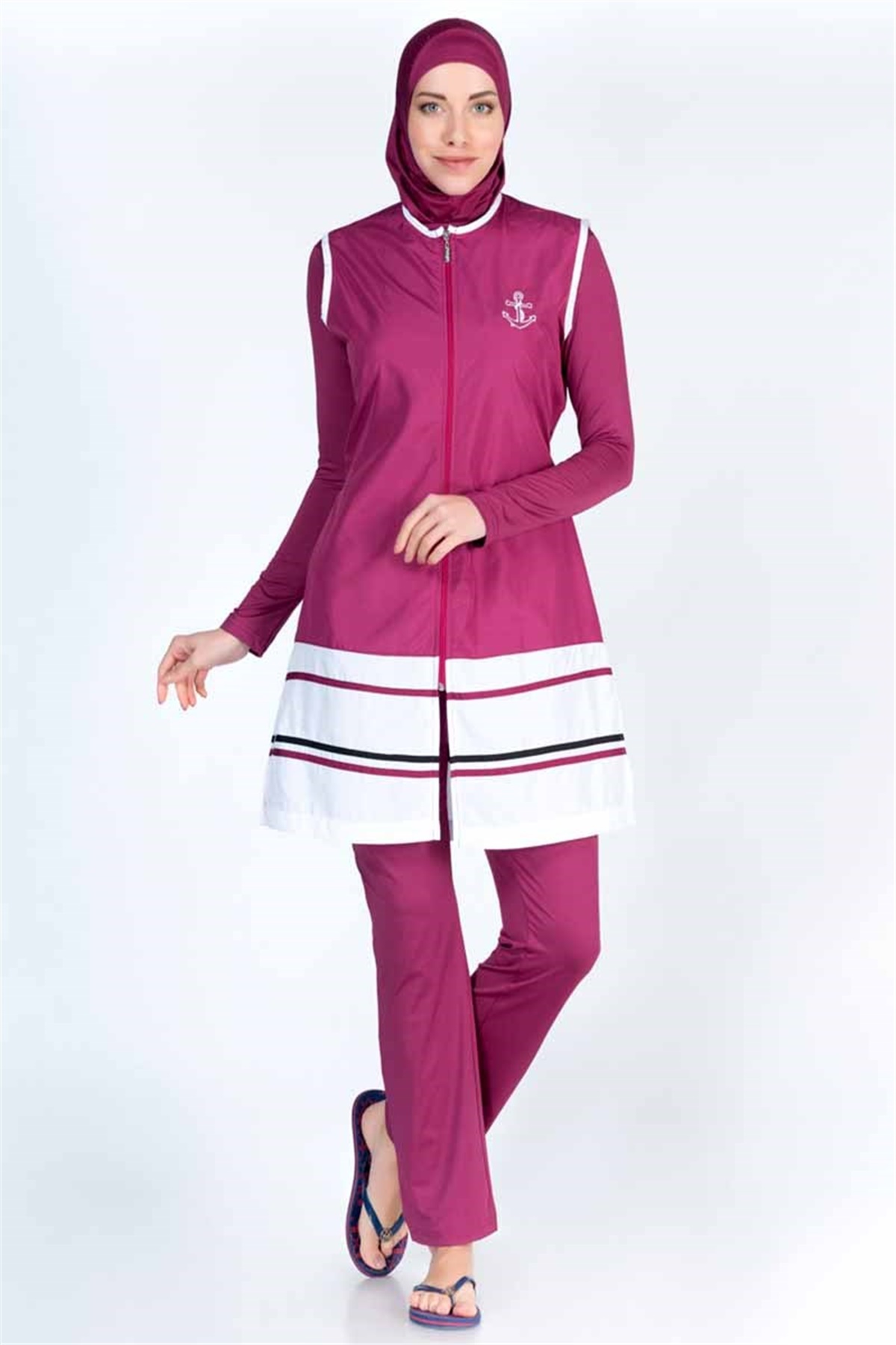 Yelekli Pantolonlu Tam Tesettür Mayo ALS51274 Mürdüm