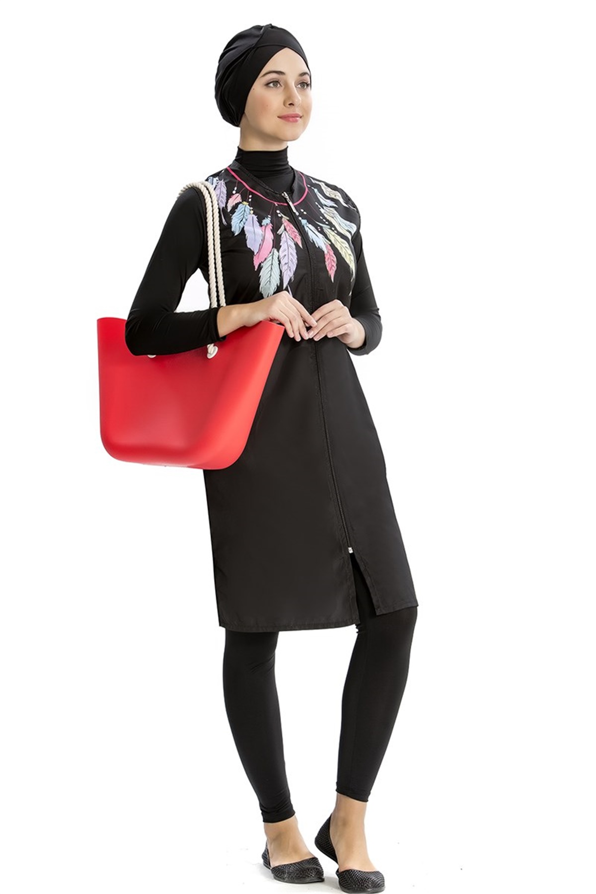 Yelekli Tam Tesettür Mayo Yaprak Tasarımı Armes 3208264