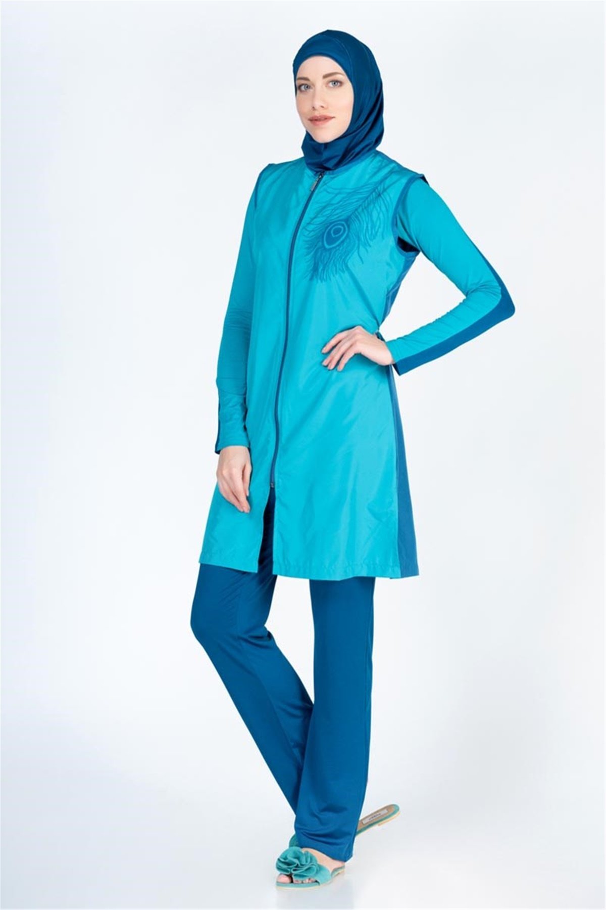 Yelekli Tesettür Mayo ALS4051 Petrol Mavi