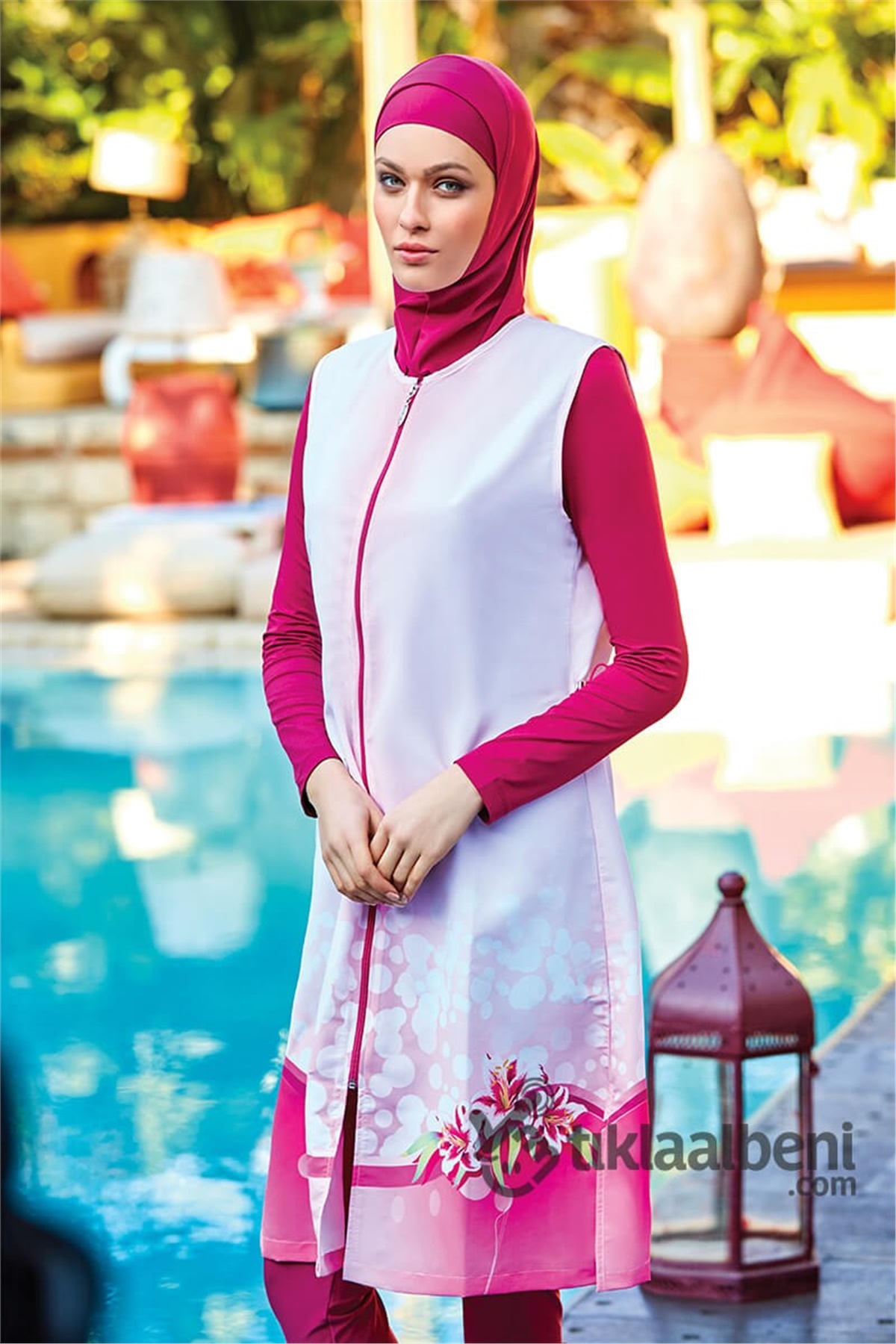 Yelekli Tesettür Mayo Jale 122033 Adasea - Fuşya
