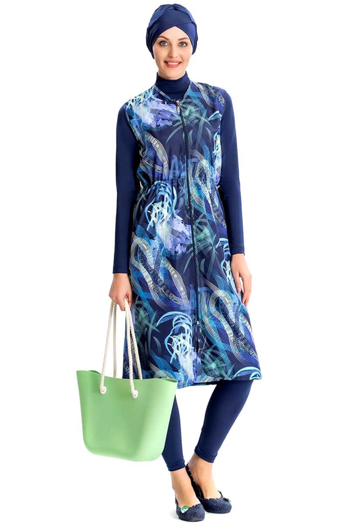 Yelekli Uzun Tesettür Mayosu Armes 3208262 - Lacivert