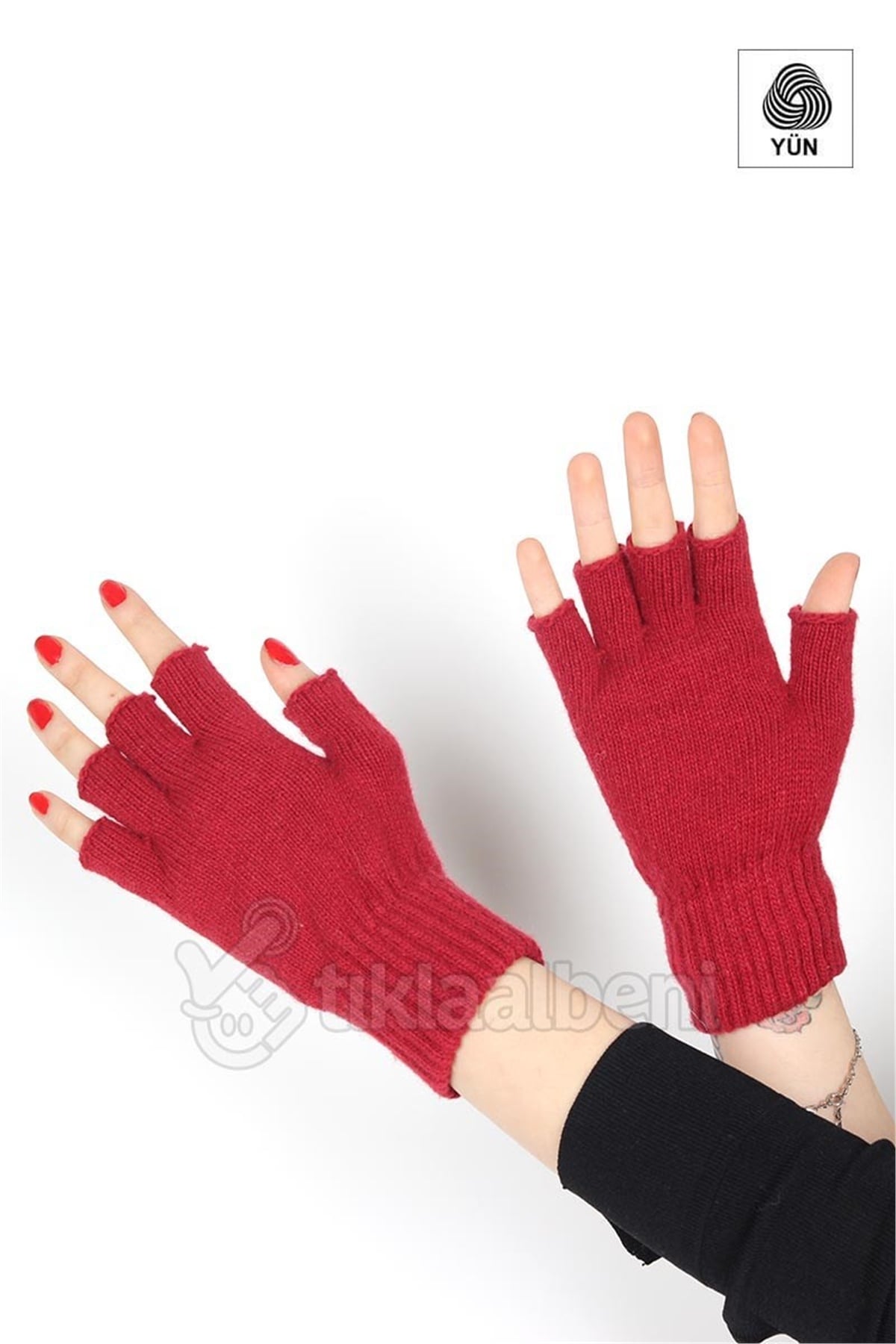 Yün Bayan Kesik Eldiven Kırmızı BE5503