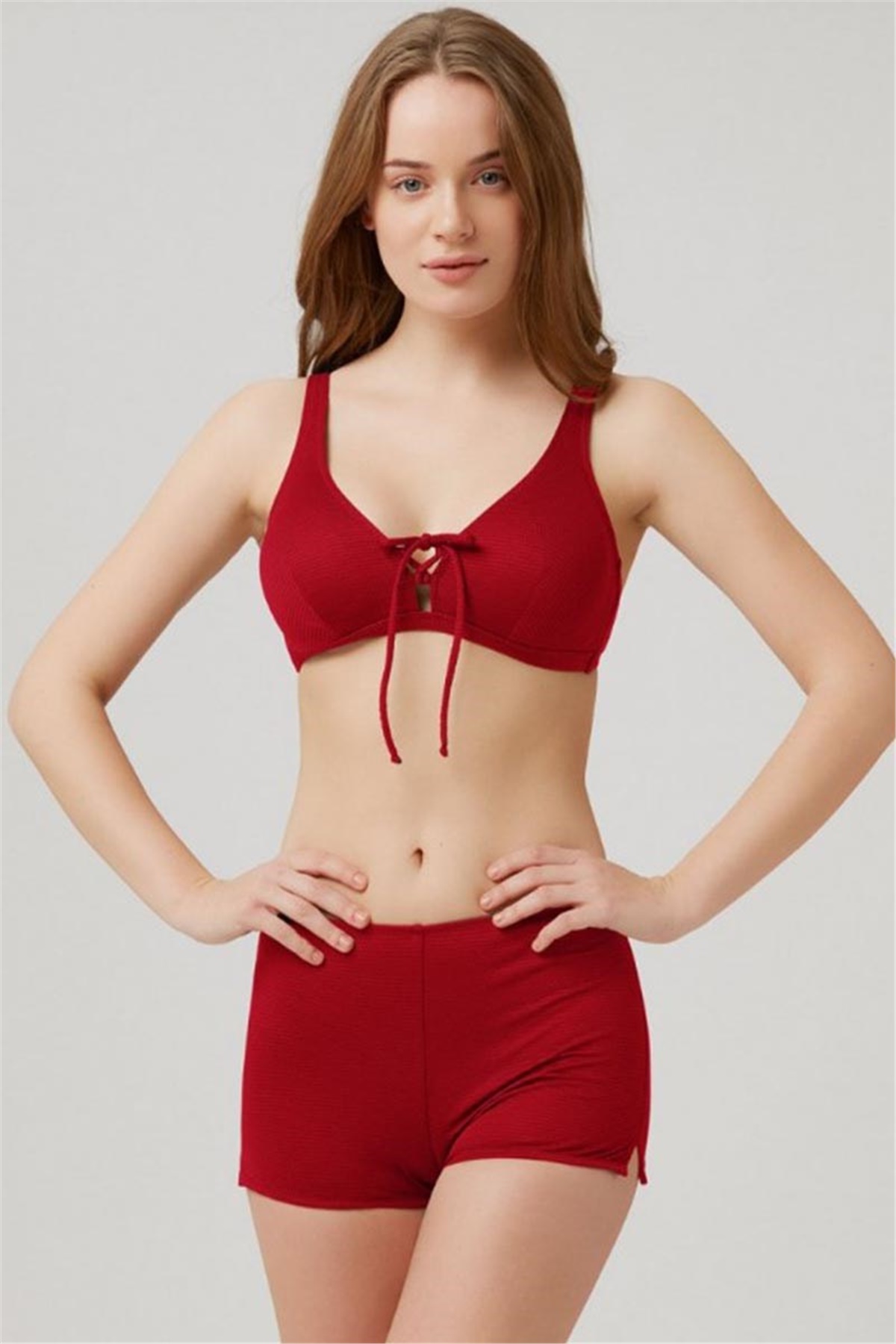 Kırmızı Bağcık Detaylı Bikini, Kom Kadın Şortlu Bikini KM99-1